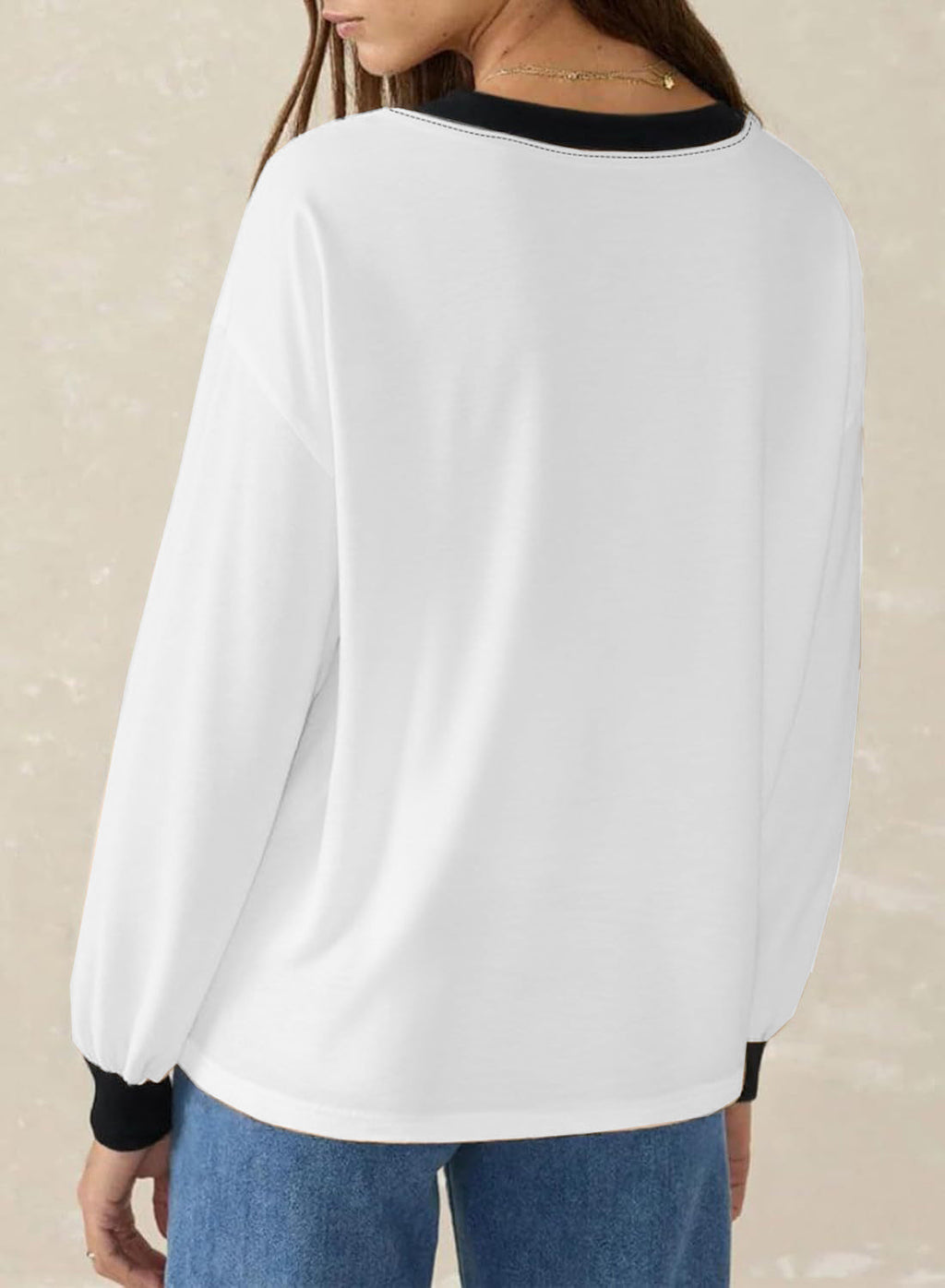 Women's Loose V-Neck Long Sleeve Colorblock T-shirt (Buy 2 Free Shipping)