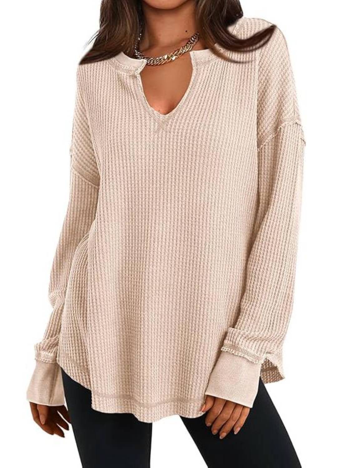 ✨Women's Waffle Knit Exposed Seam Pullover(Buy 2 Free Shipping)