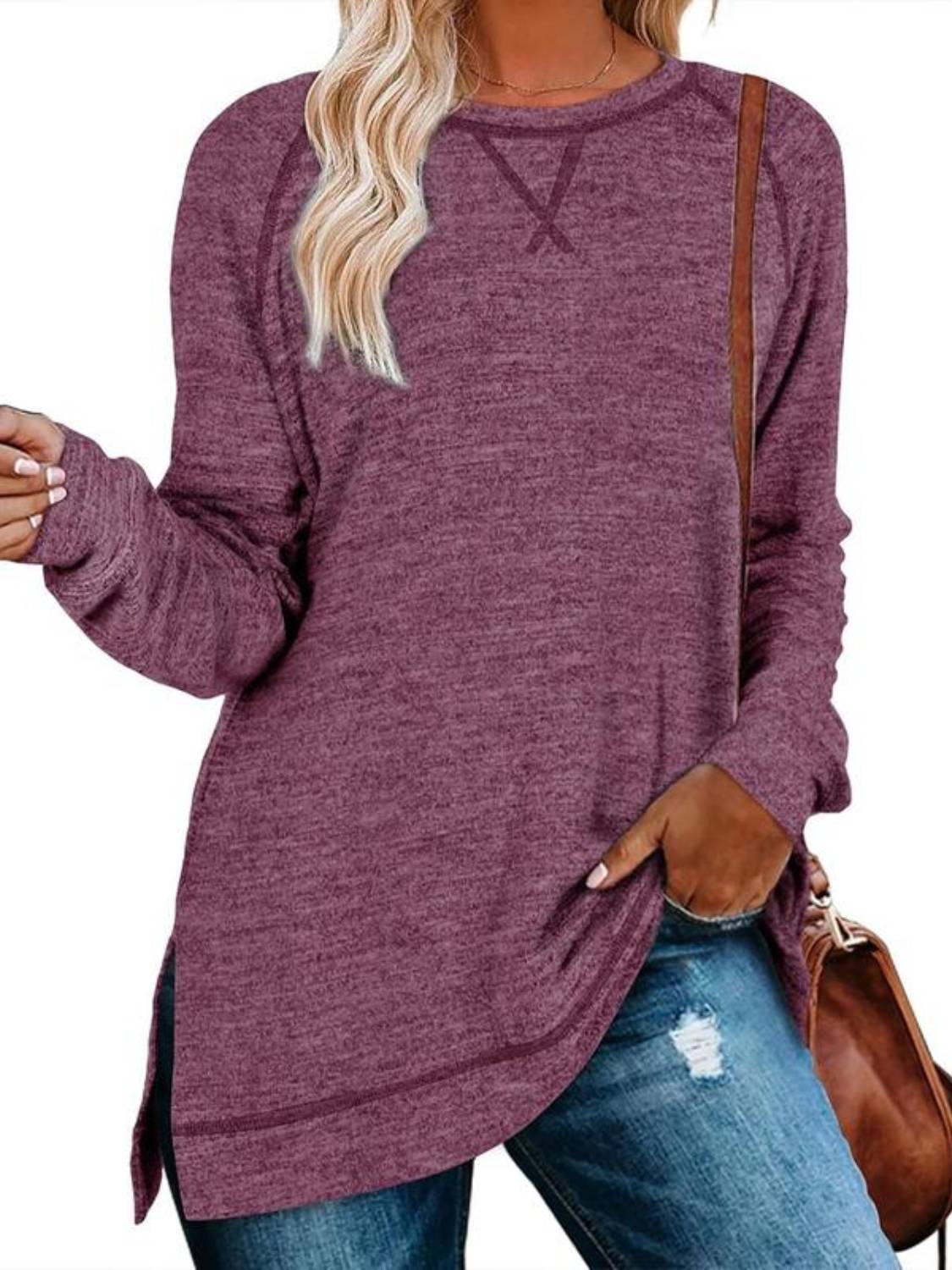 ✨Women Fall Side slit Long Sleeve Shirts Tunic Tops (Buy 3 Free Shipping)