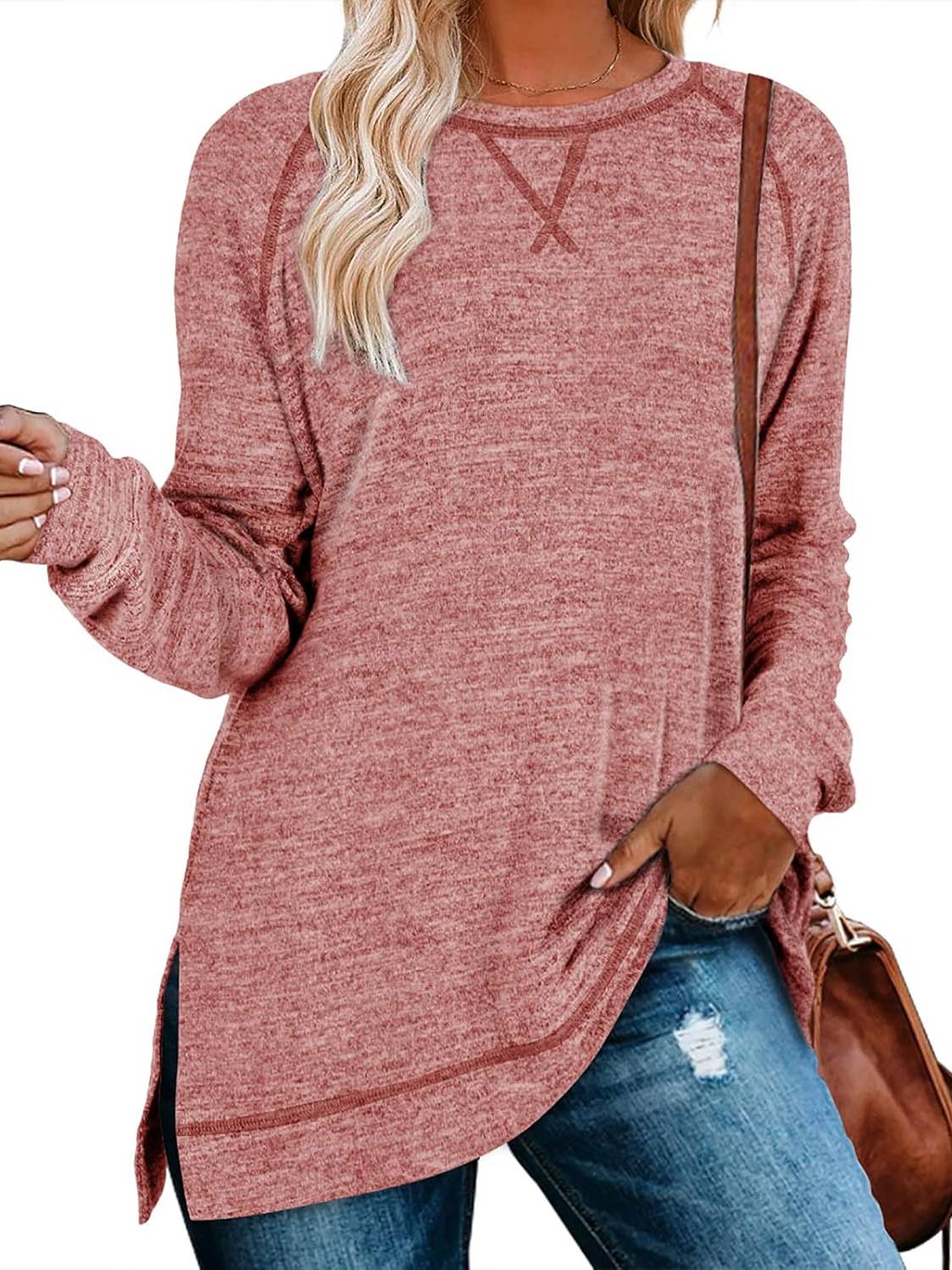 ✨Women Fall Side slit Long Sleeve Shirts Tunic Tops (Buy 3 Free Shipping)