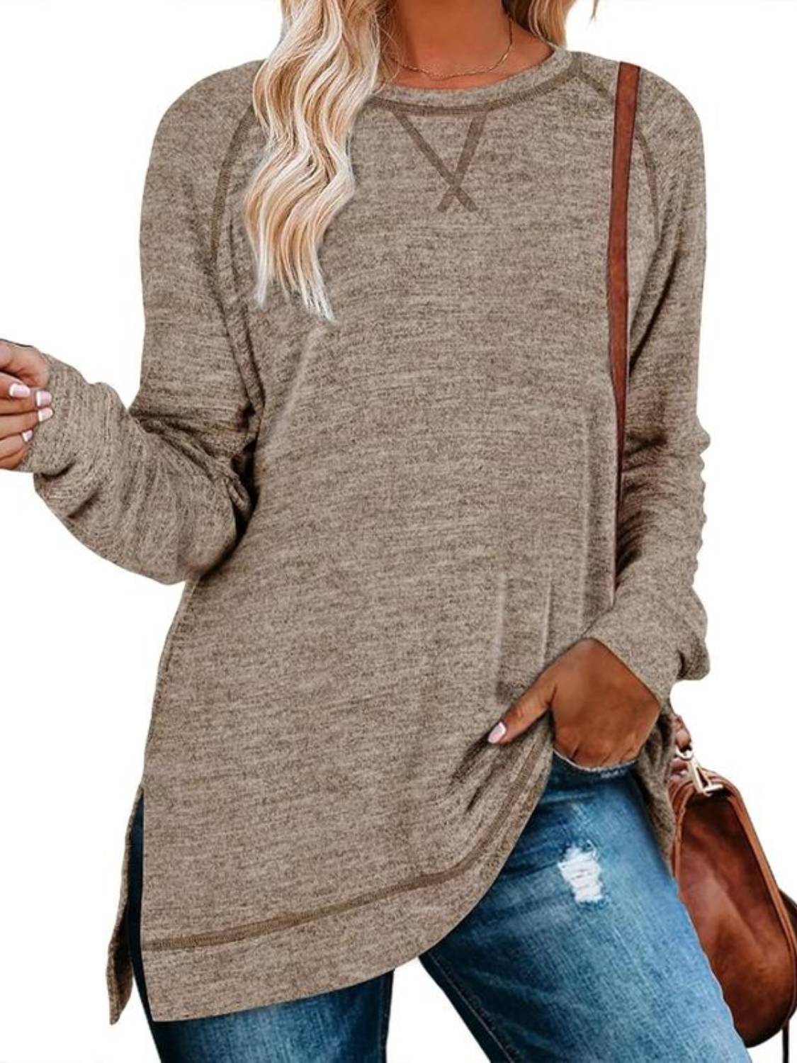 ✨Women Fall Side slit Long Sleeve Shirts Tunic Tops (Buy 3 Free Shipping)