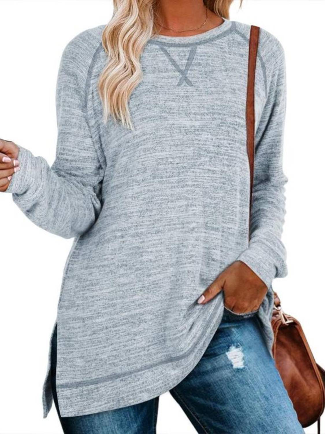✨Women Fall Side slit Long Sleeve Shirts Tunic Tops (Buy 3 Free Shipping)