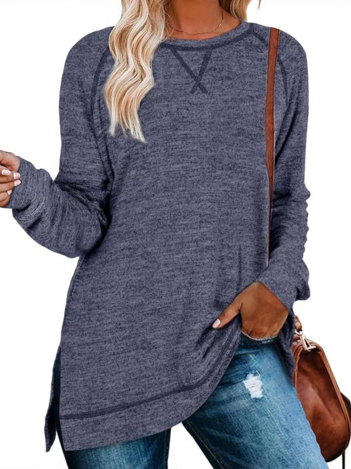✨Women Fall Side slit Long Sleeve Shirts Tunic Tops (Buy 3 Free Shipping)