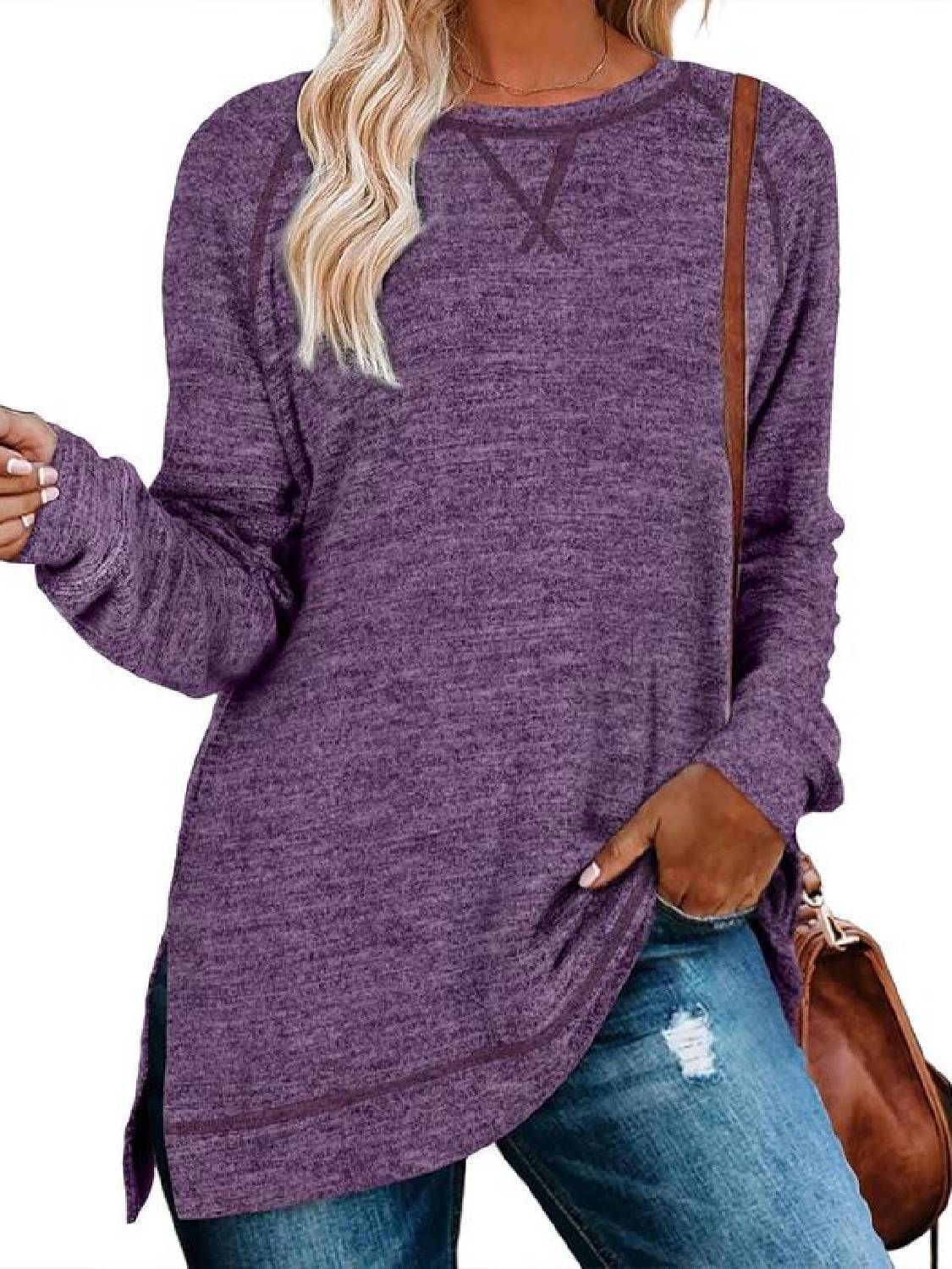 ✨Women Fall Side slit Long Sleeve Shirts Tunic Tops (Buy 3 Free Shipping)