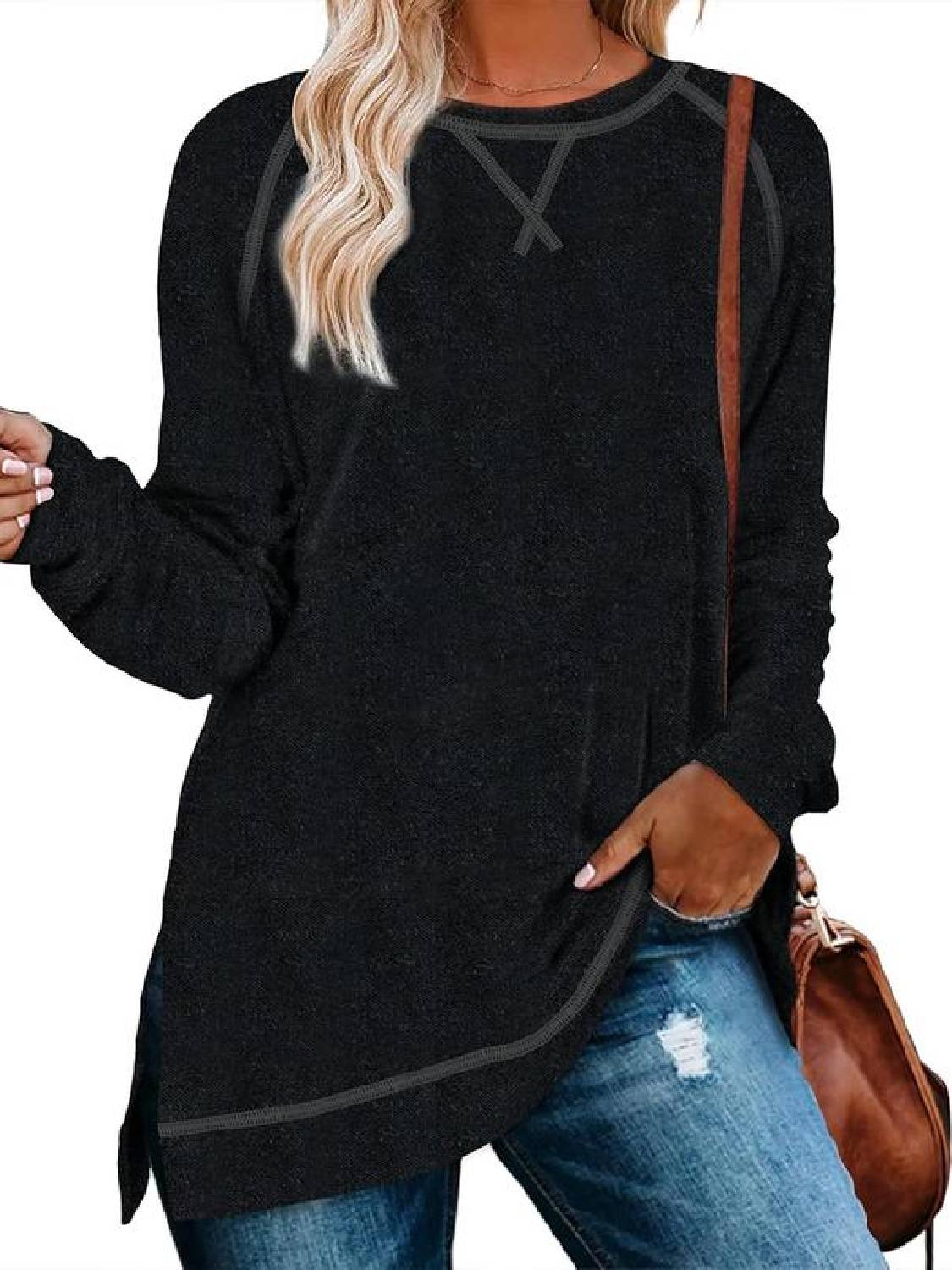 ✨Women Fall Side slit Long Sleeve Shirts Tunic Tops (Buy 3 Free Shipping)