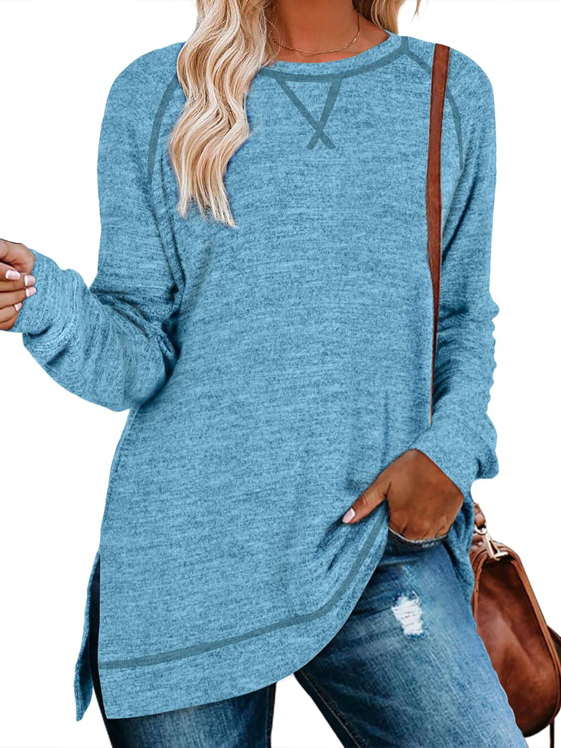 ✨Women Fall Side slit Long Sleeve Shirts Tunic Tops (Buy 3 Free Shipping)