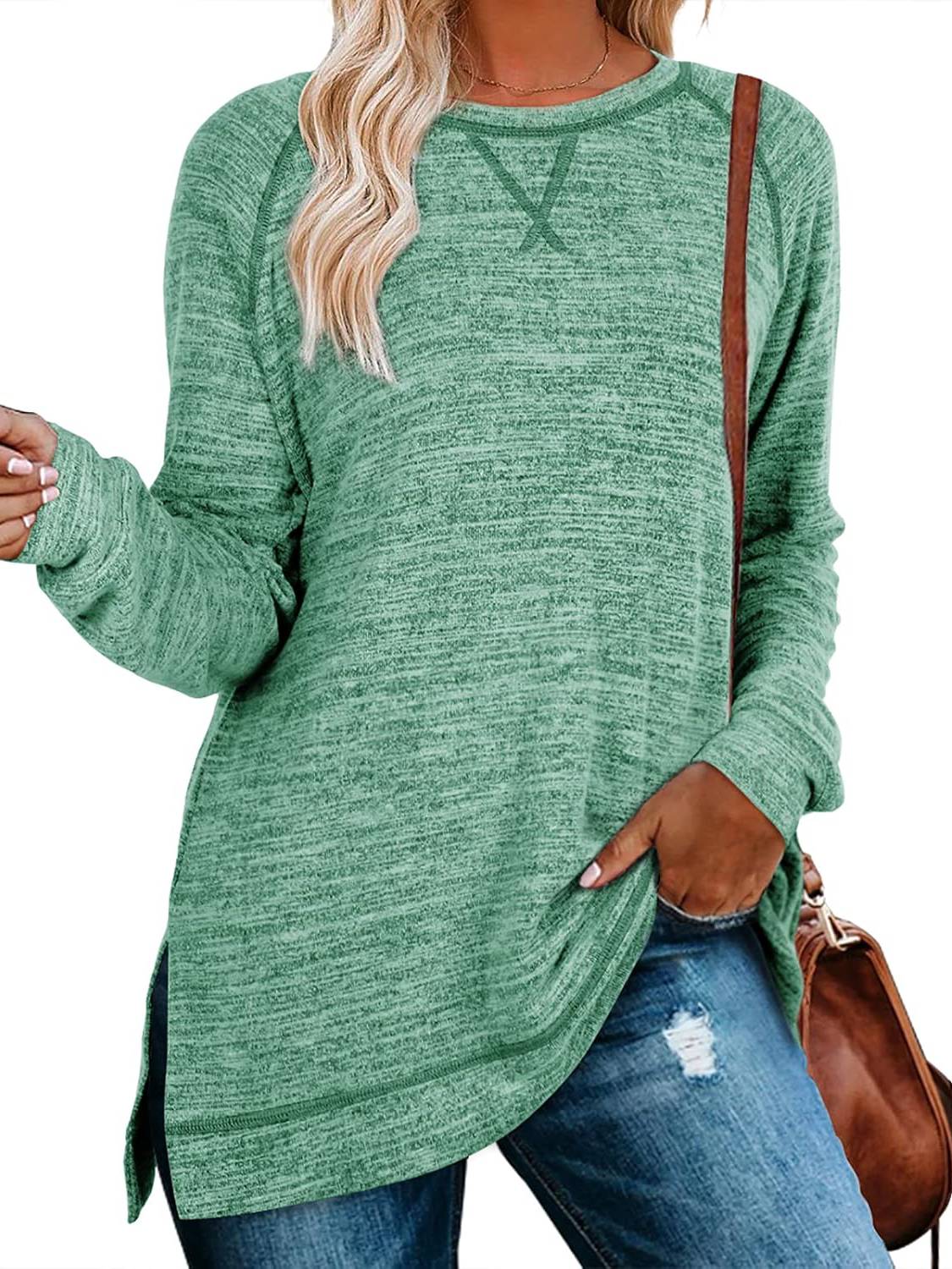 ✨Women Fall Side slit Long Sleeve Shirts Tunic Tops (Buy 3 Free Shipping)