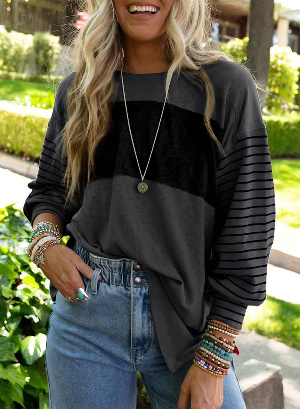 ✨Women's Cute Color Block Long Sleeve Casual Top(BUY 2 FREE SHIPPING)