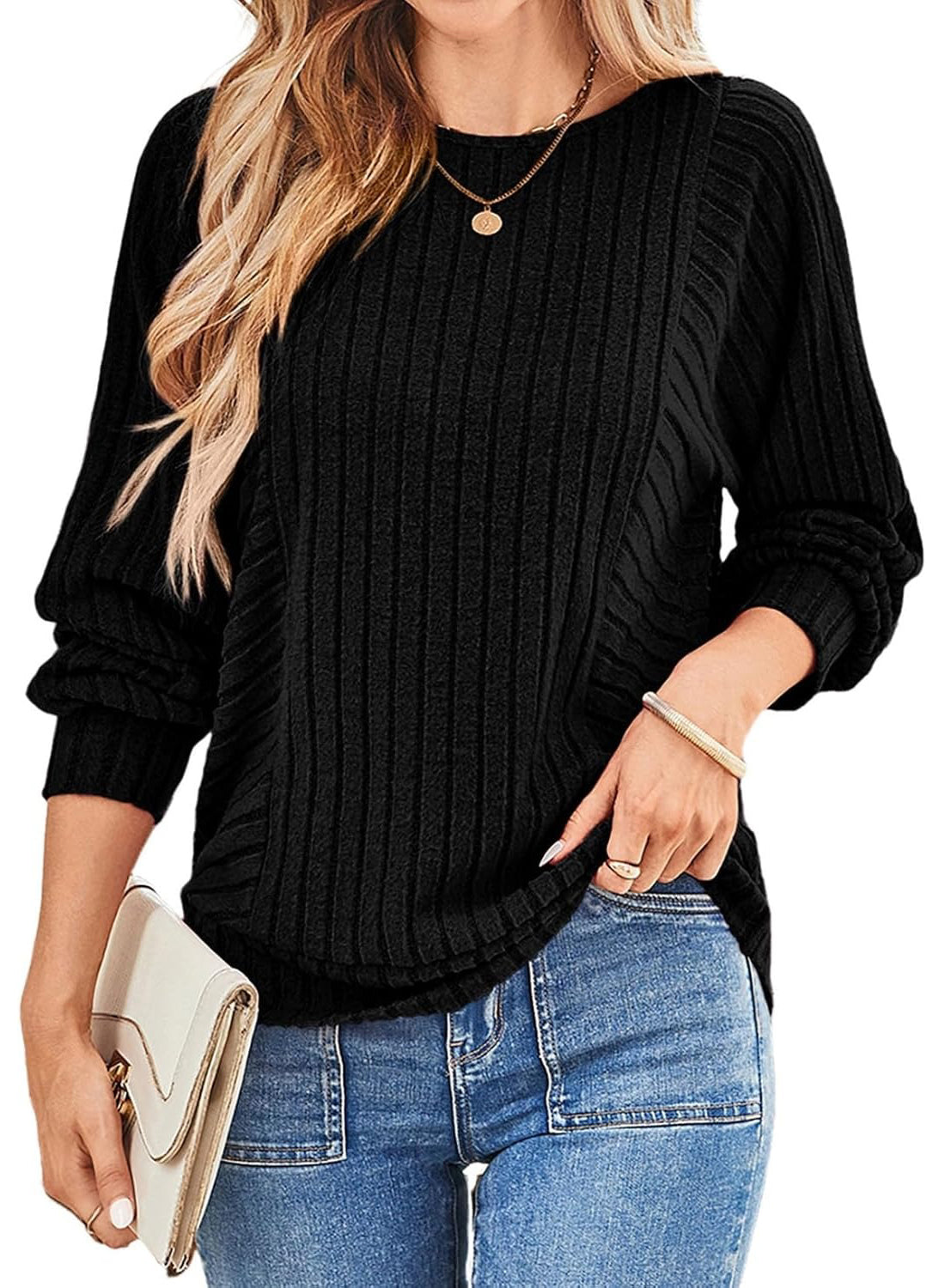 ✨Women's Soft Ribbed Crewneck Long Sleeve Shirts Knit Tops