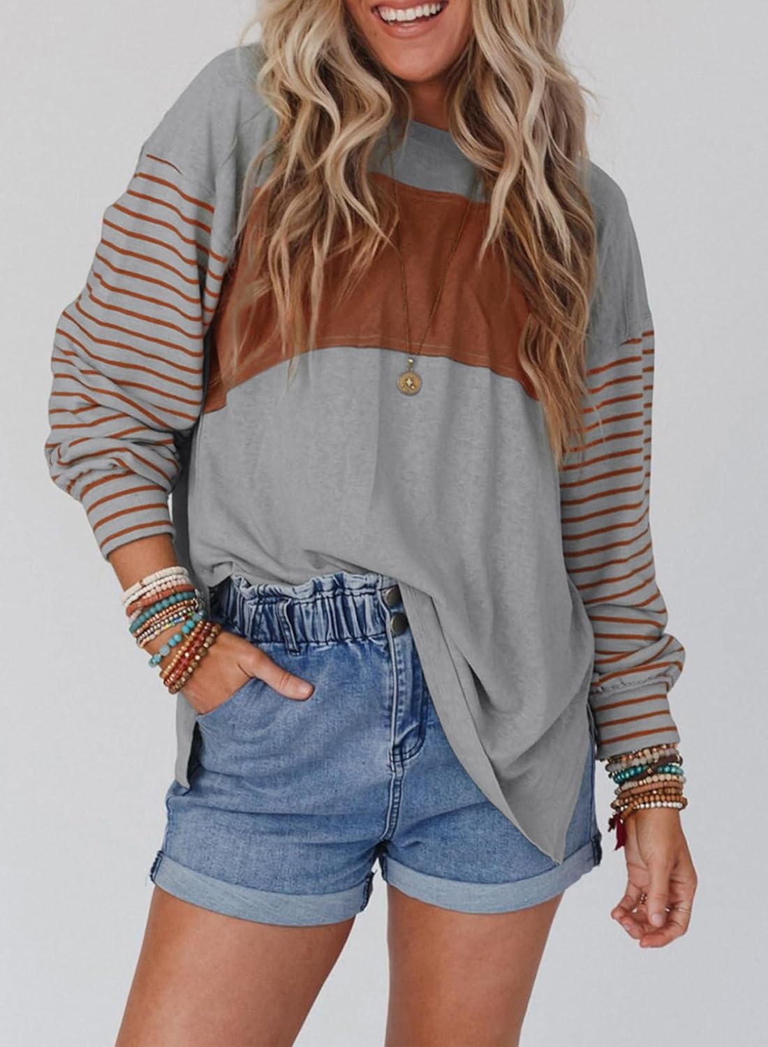 ✨Women's Cute Color Block Long Sleeve Casual Top(BUY 2 FREE SHIPPING)