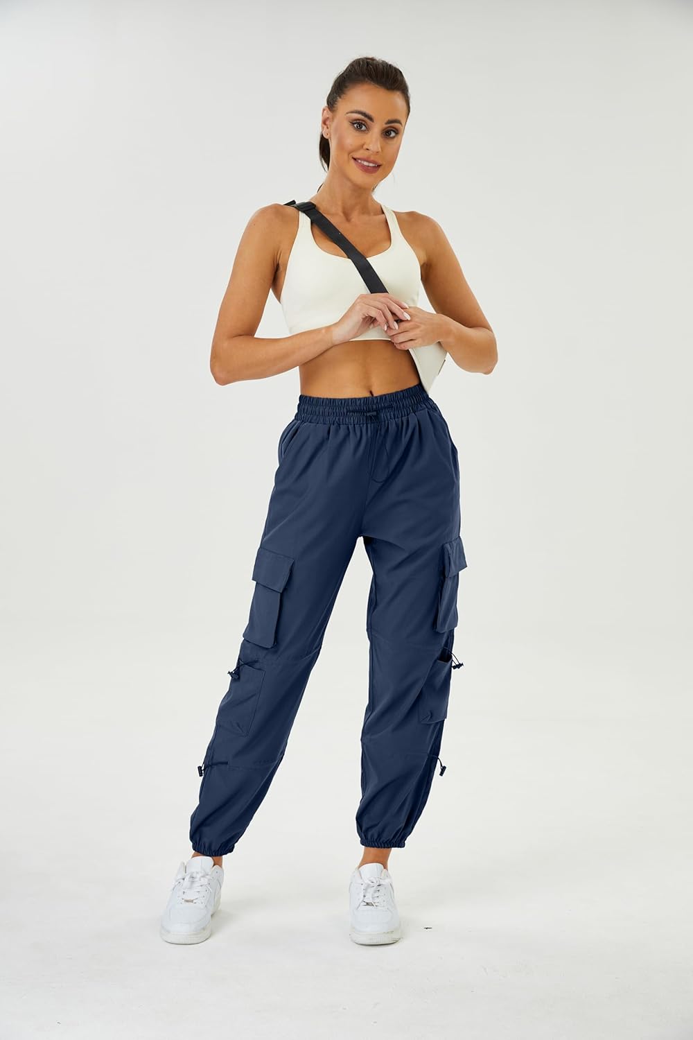 Womens Parachute Cargo Pants with Pockets Quick Dry Hiking Pants Lightweight Water-Resistant Baggy Joggers