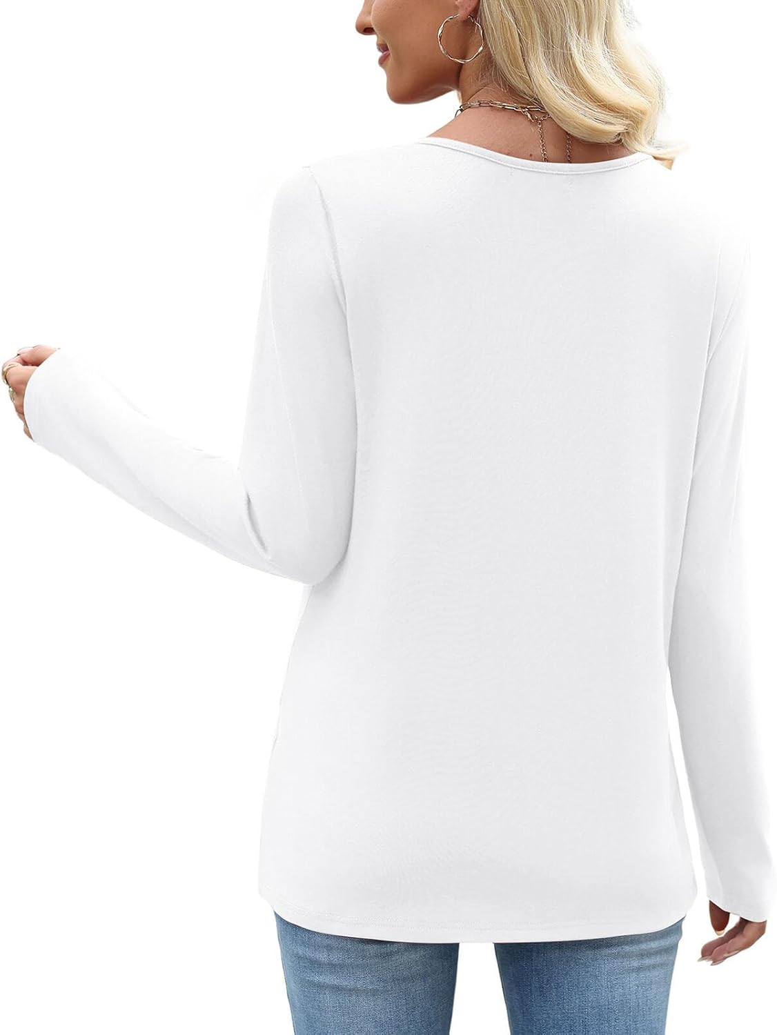 Long Sleeve Shirts for Women Fall Clothes Asymmetric Square Neck Tunic Tops Decorative Buttons