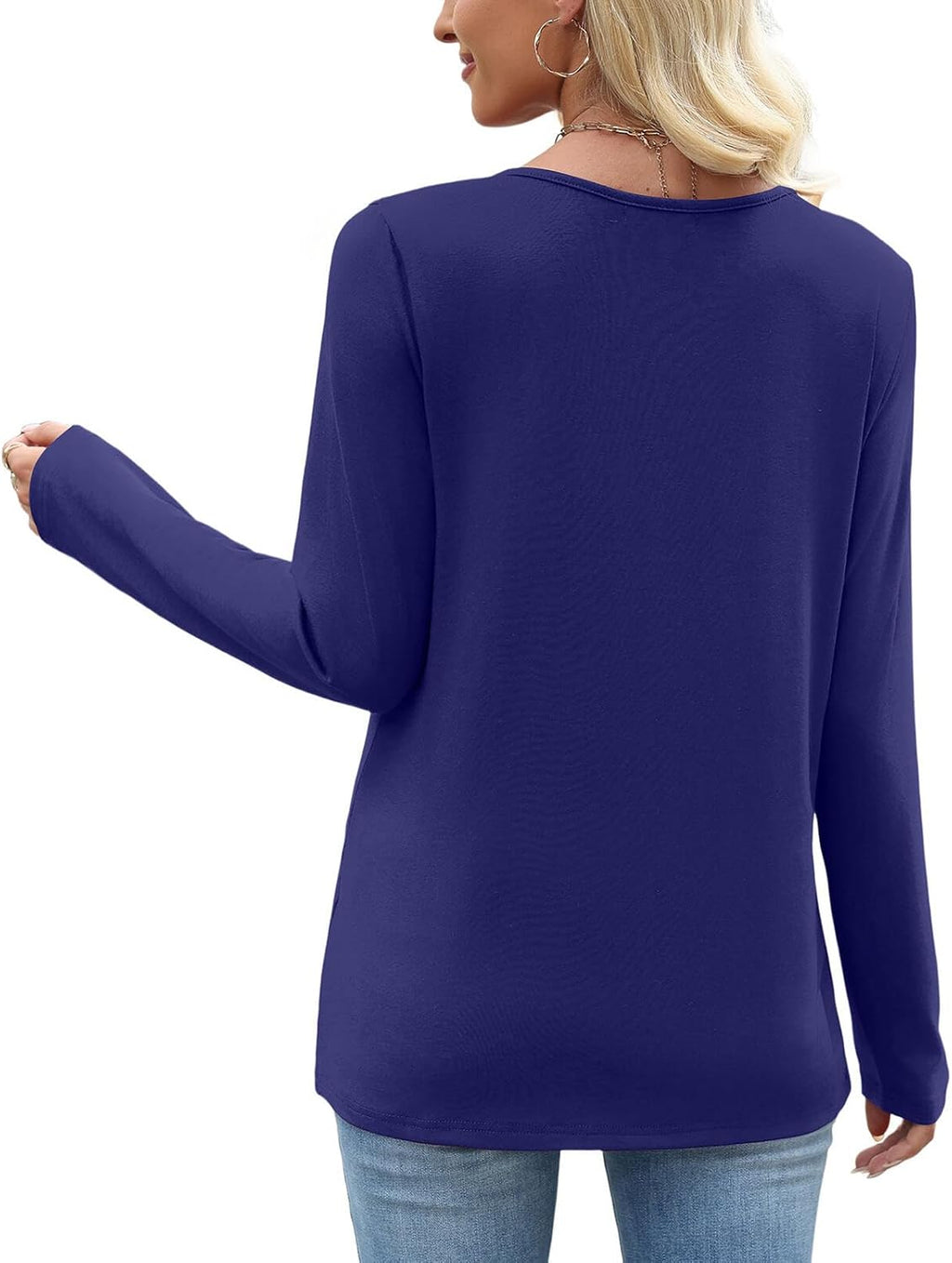 Long Sleeve Shirts for Women Fall Clothes Asymmetric Square Neck Tunic Tops Decorative Buttons
