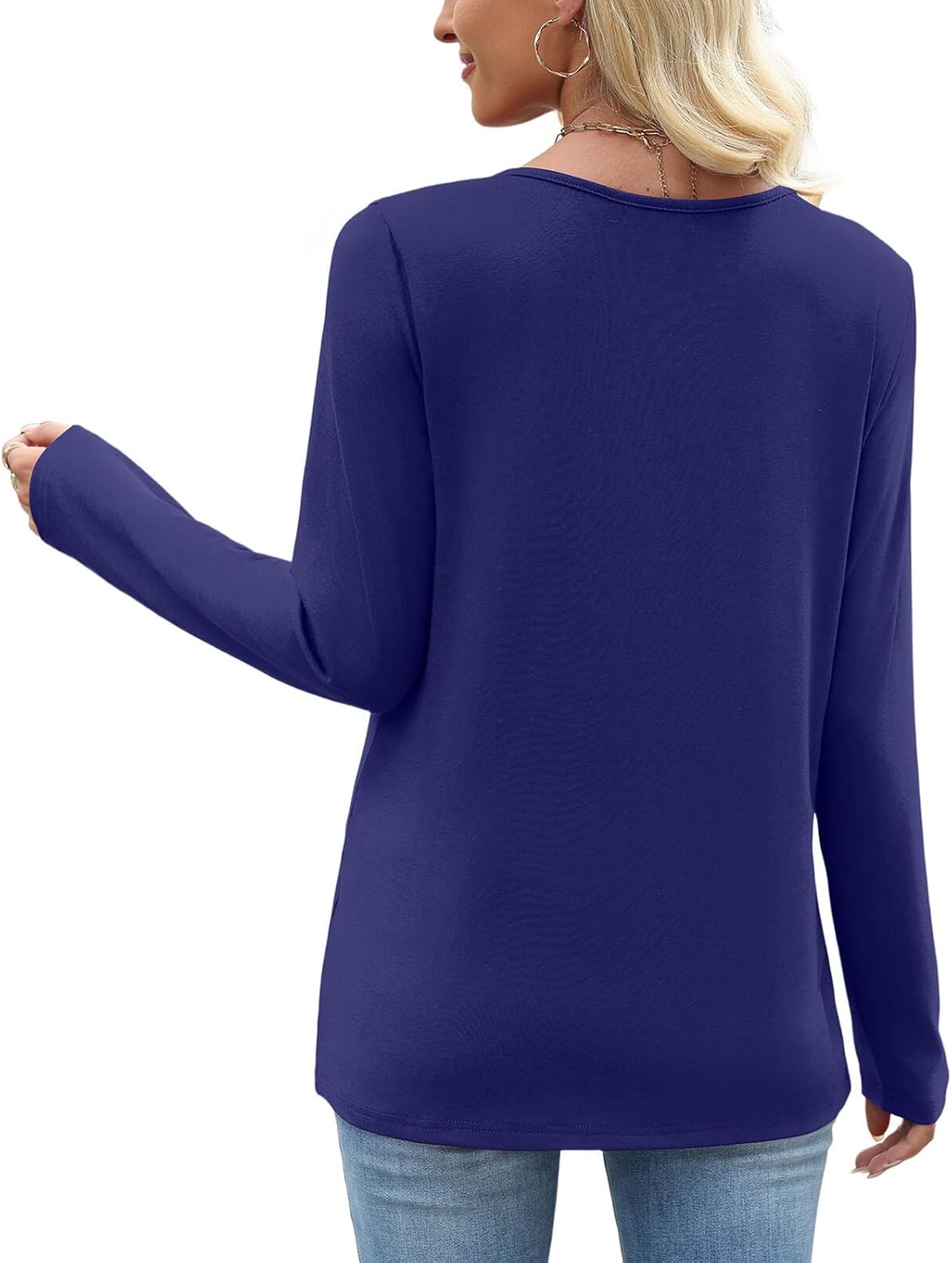 Long Sleeve Shirts for Women Fall Clothes Asymmetric Square Neck Tunic Tops Decorative Buttons