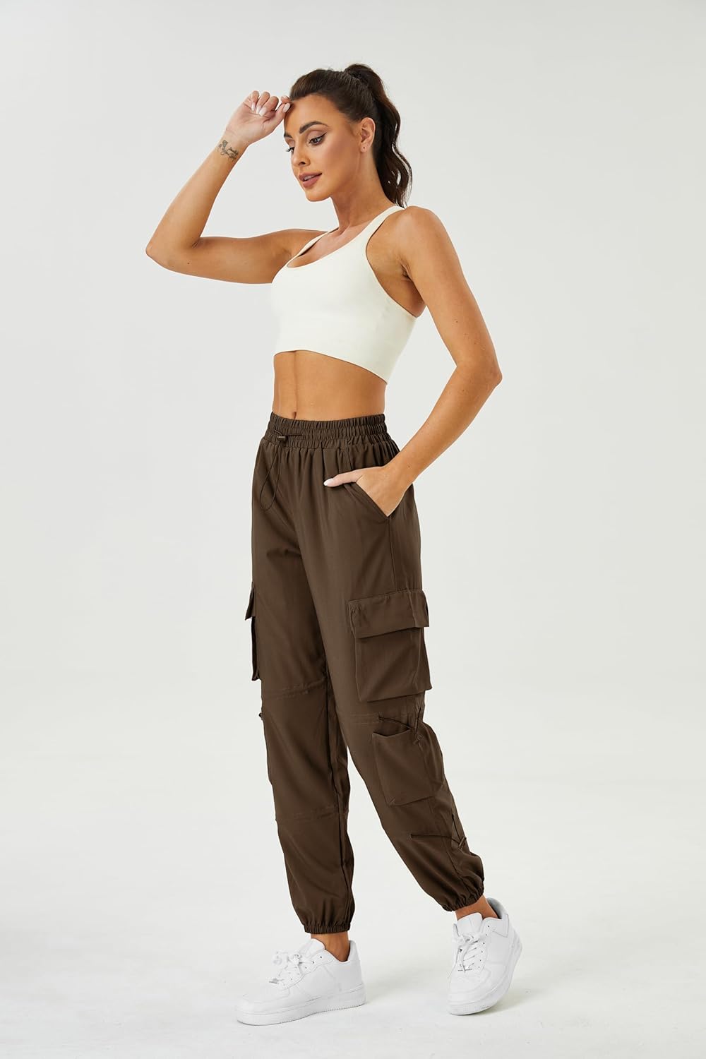 Womens Parachute Cargo Pants with Pockets Quick Dry Hiking Pants Lightweight Water-Resistant Baggy Joggers