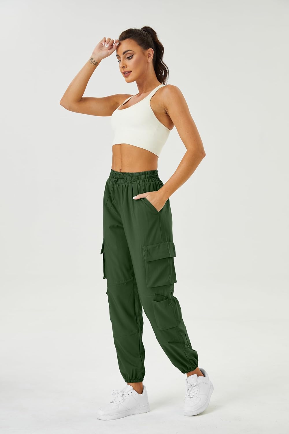 Womens Parachute Cargo Pants with Pockets Quick Dry Hiking Pants Lightweight Water-Resistant Baggy Joggers