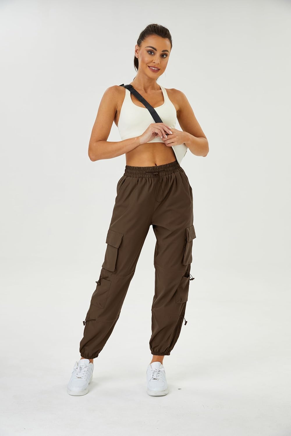 Womens Parachute Cargo Pants with Pockets Quick Dry Hiking Pants Lightweight Water-Resistant Baggy Joggers