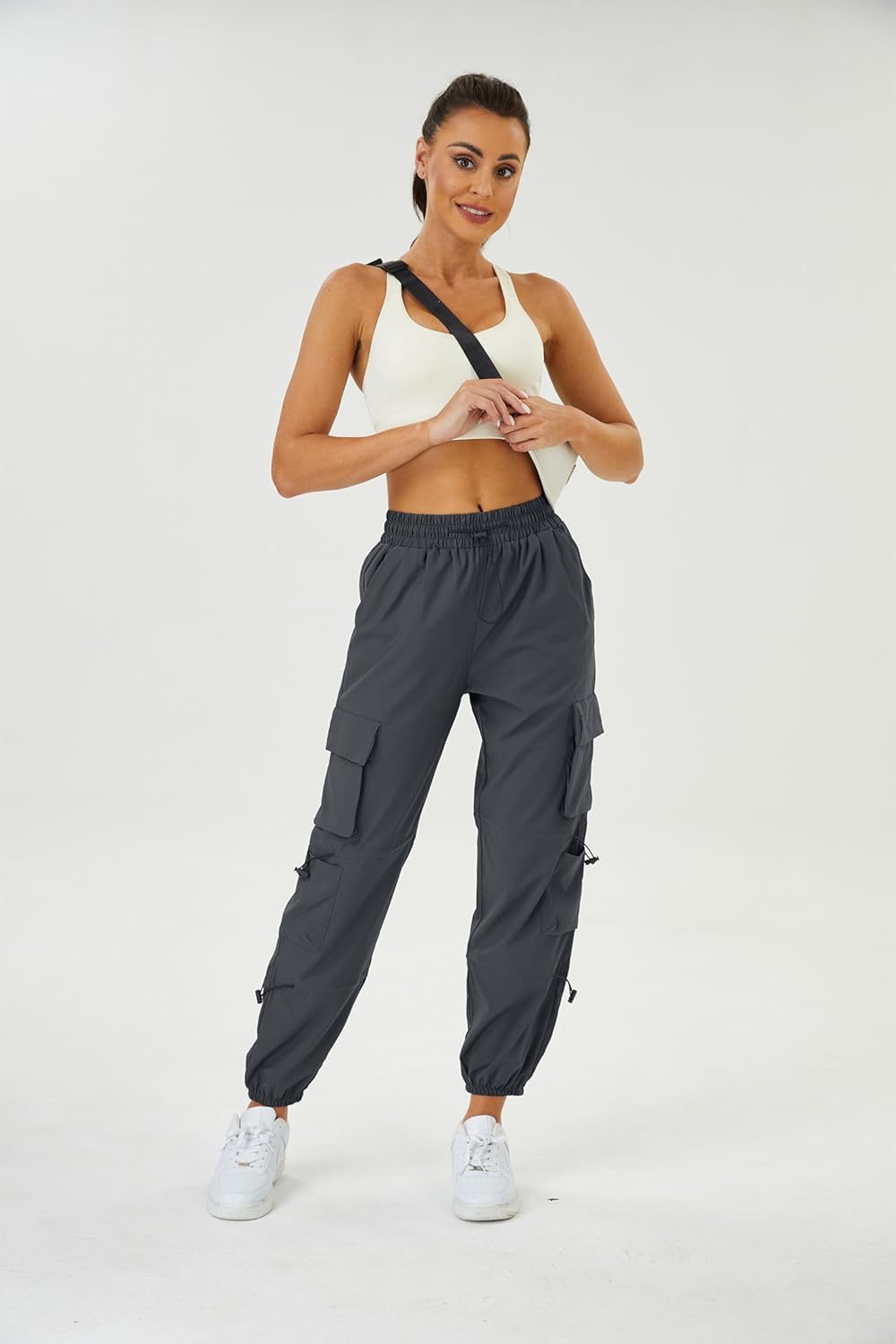 Womens Parachute Cargo Pants with Pockets Quick Dry Hiking Pants Lightweight Water-Resistant Baggy Joggers