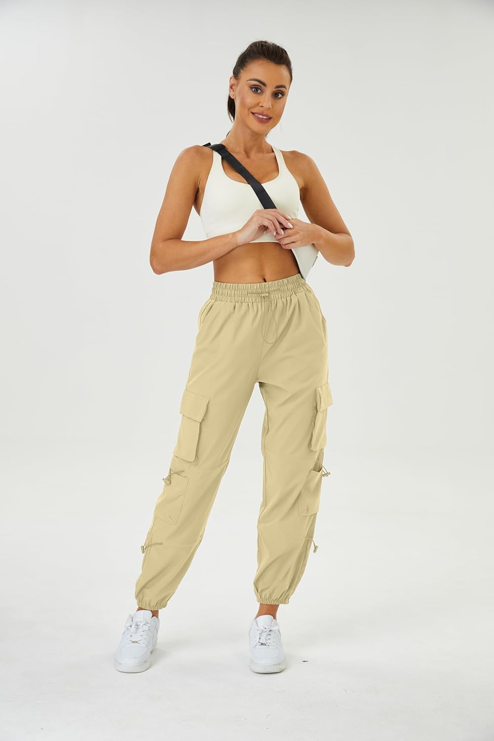 Womens Parachute Cargo Pants with Pockets Quick Dry Hiking Pants Lightweight Water-Resistant Baggy Joggers