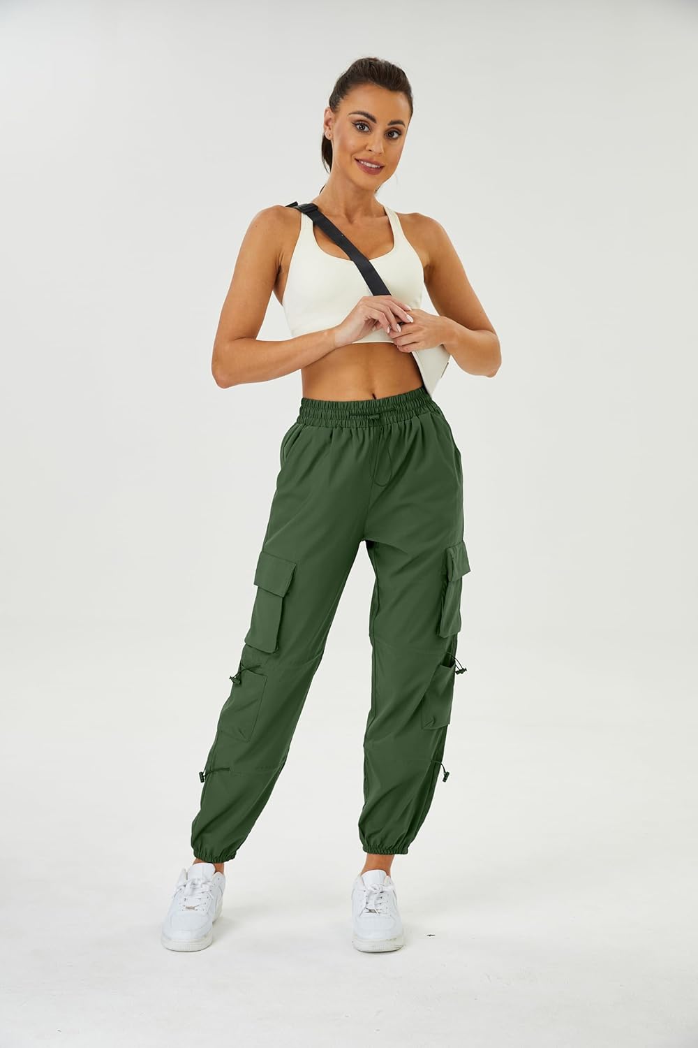 Womens Parachute Cargo Pants with Pockets Quick Dry Hiking Pants Lightweight Water-Resistant Baggy Joggers