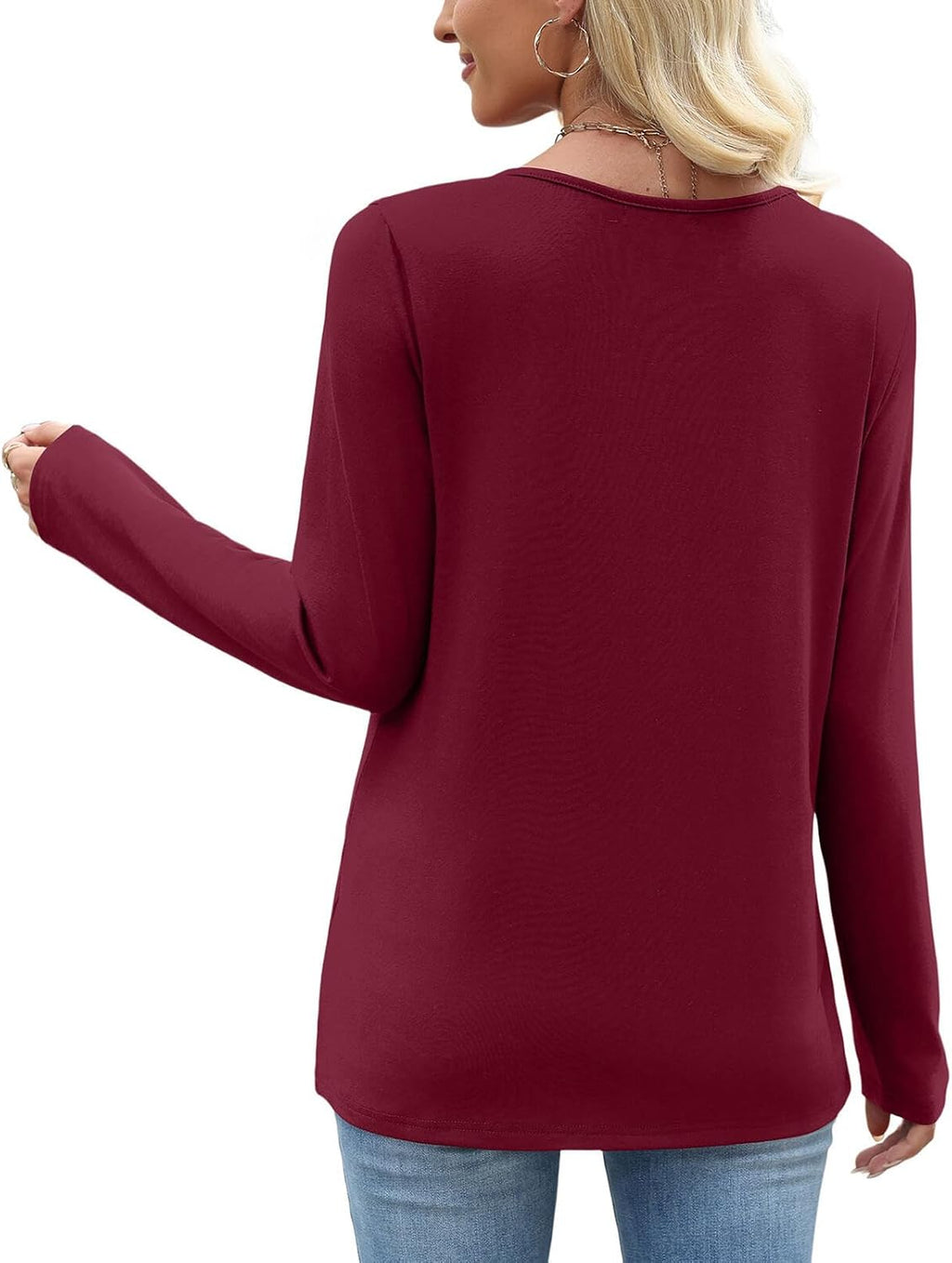 Long Sleeve Shirts for Women Fall Clothes Asymmetric Square Neck Tunic Tops Decorative Buttons