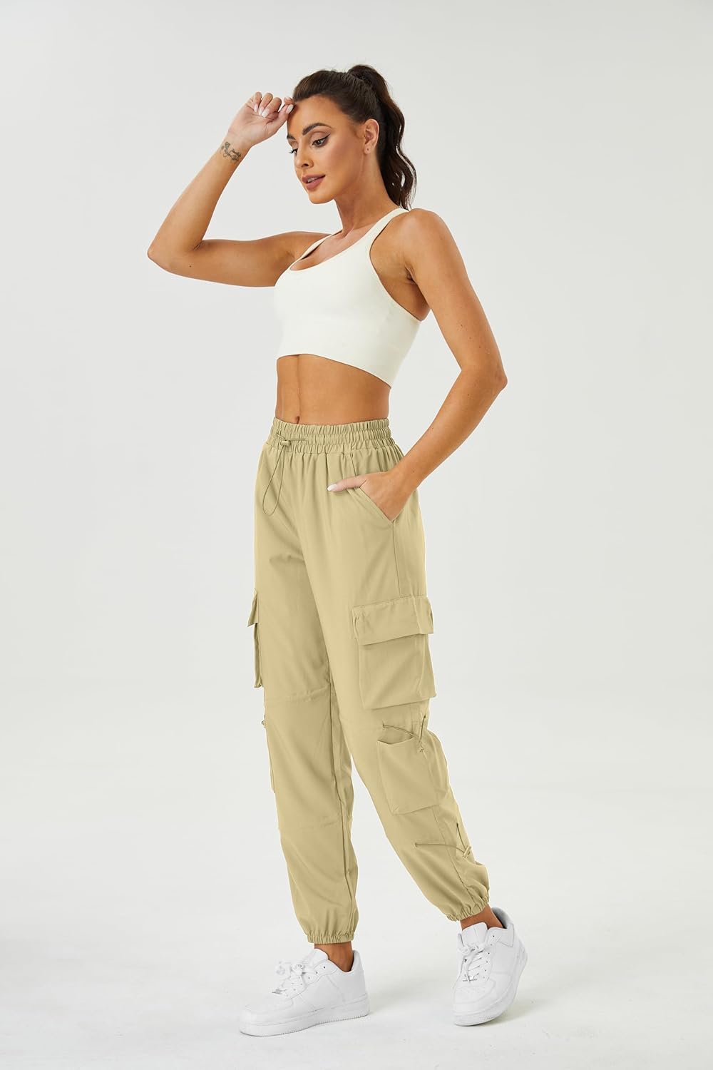 Womens Parachute Cargo Pants with Pockets Quick Dry Hiking Pants Lightweight Water-Resistant Baggy Joggers