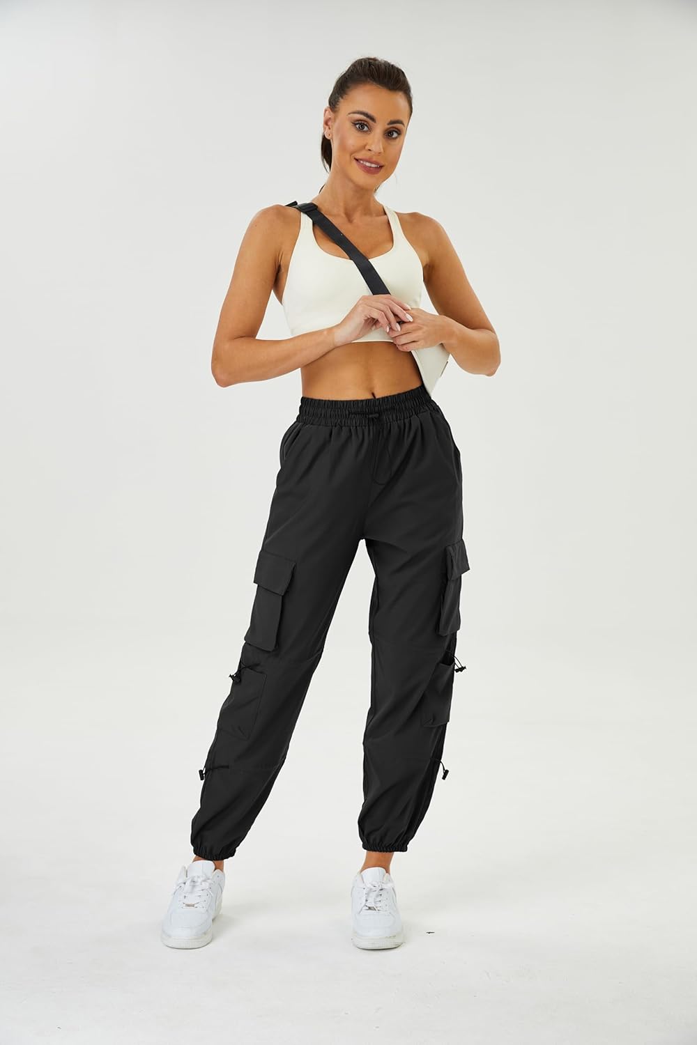 Womens Parachute Cargo Pants with Pockets Quick Dry Hiking Pants Lightweight Water-Resistant Baggy Joggers