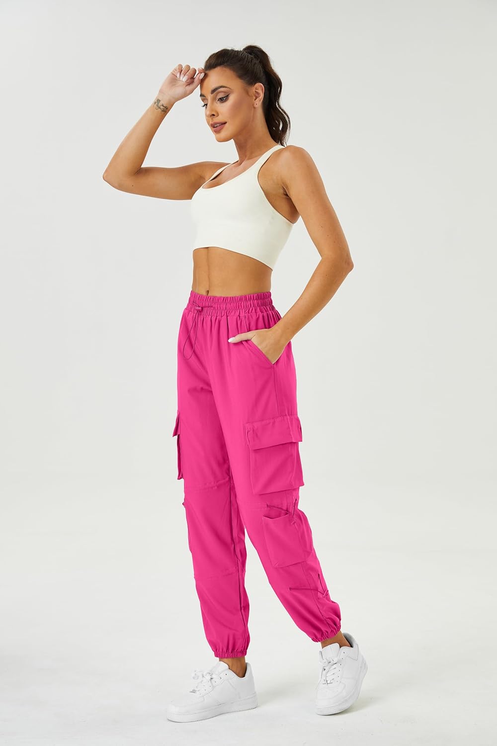 Womens Parachute Cargo Pants with Pockets Quick Dry Hiking Pants Lightweight Water-Resistant Baggy Joggers