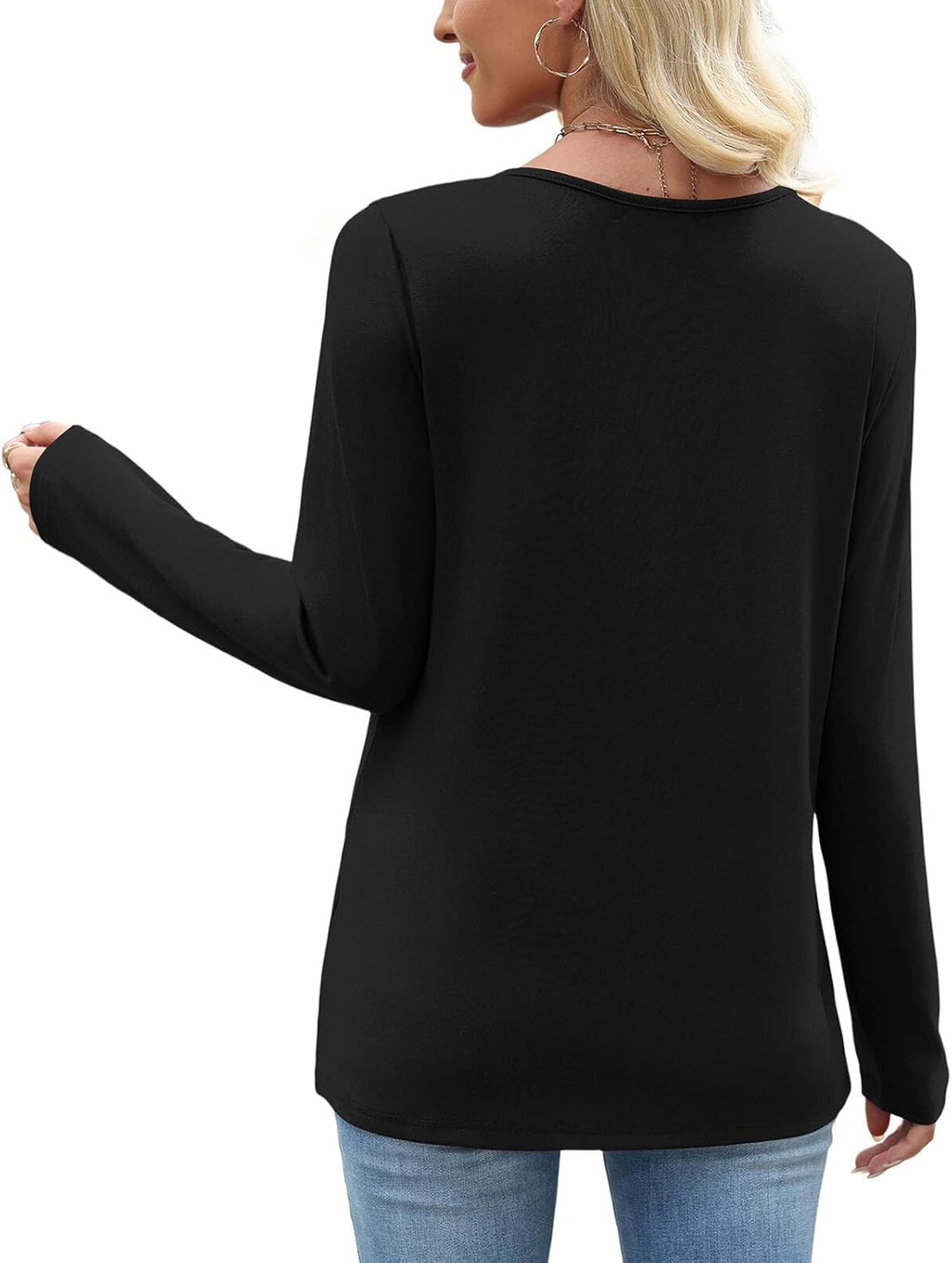 Long Sleeve Shirts for Women Fall Clothes Asymmetric Square Neck Tunic Tops Decorative Buttons