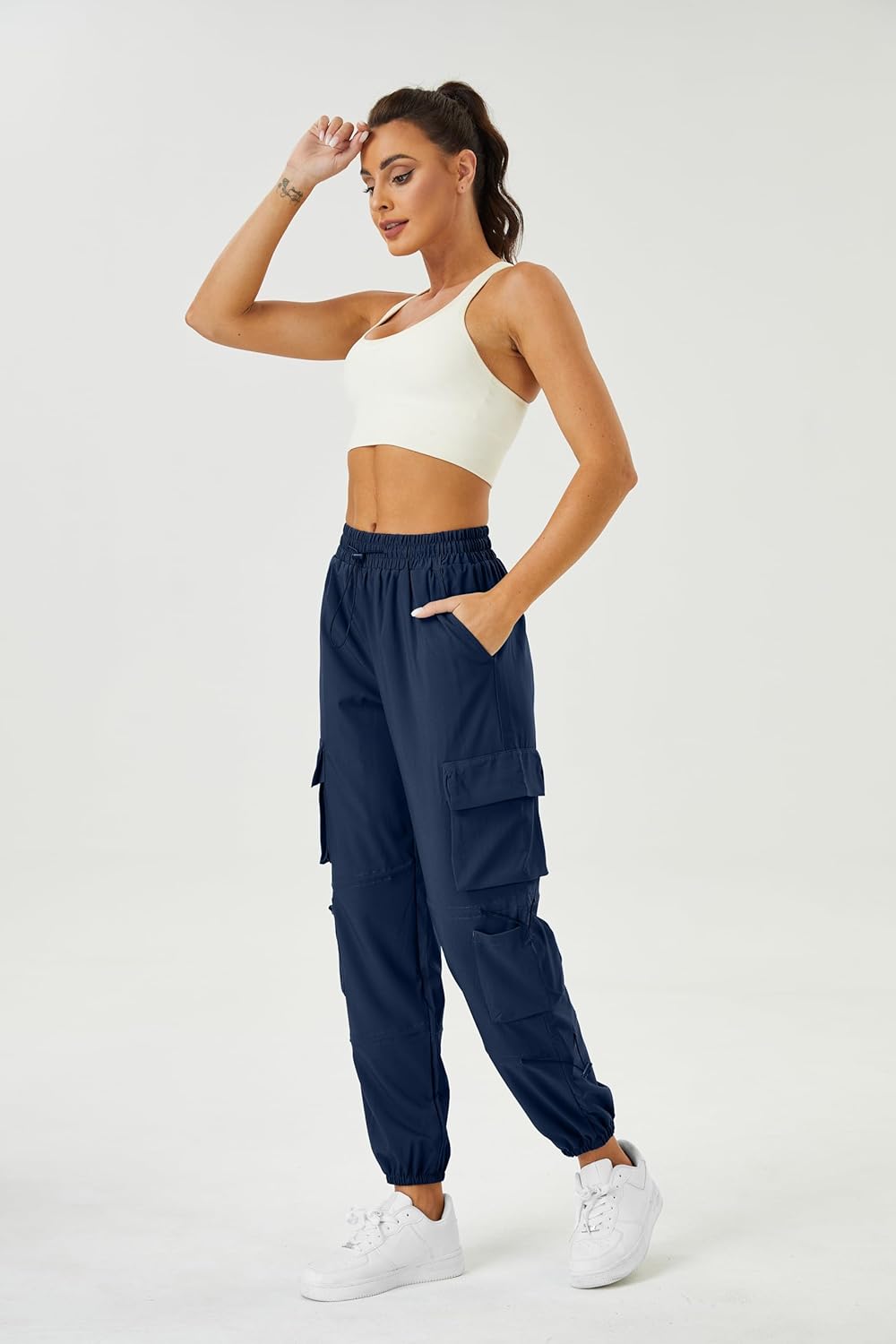 Womens Parachute Cargo Pants with Pockets Quick Dry Hiking Pants Lightweight Water-Resistant Baggy Joggers