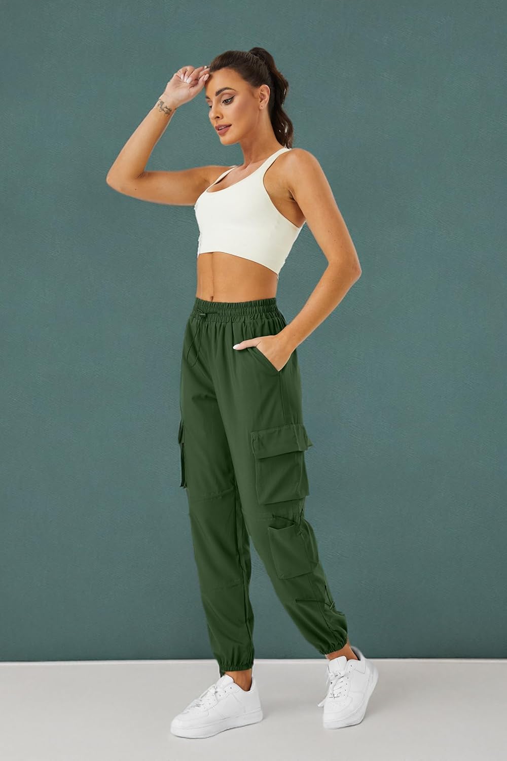 Womens Parachute Cargo Pants with Pockets Quick Dry Hiking Pants Lightweight Water-Resistant Baggy Joggers