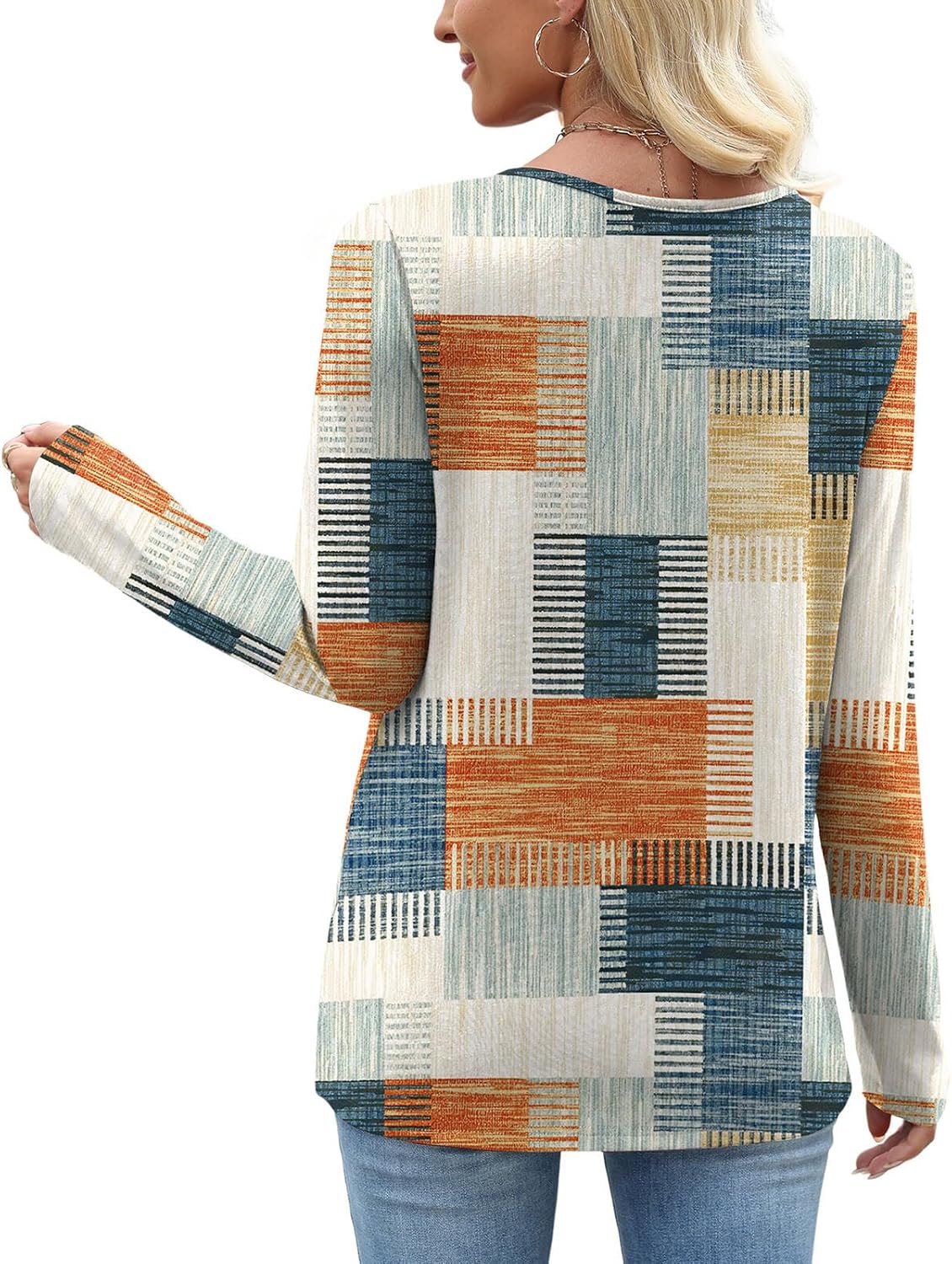 Long Sleeve Shirts for Women Fall Clothes Asymmetric Square Neck Tunic Tops Decorative Buttons