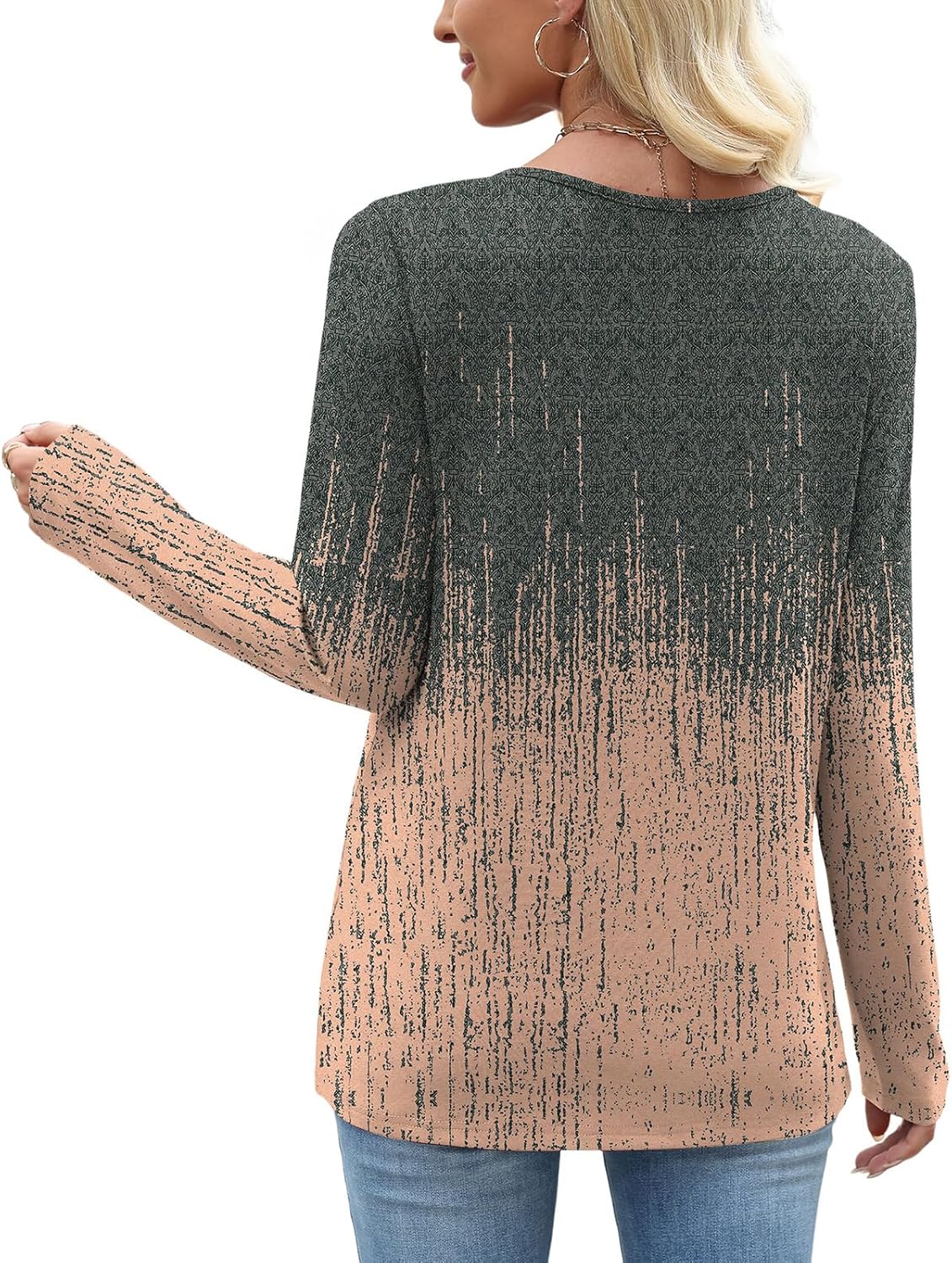 Long Sleeve Shirts for Women Fall Clothes Asymmetric Square Neck Tunic Tops Decorative Buttons