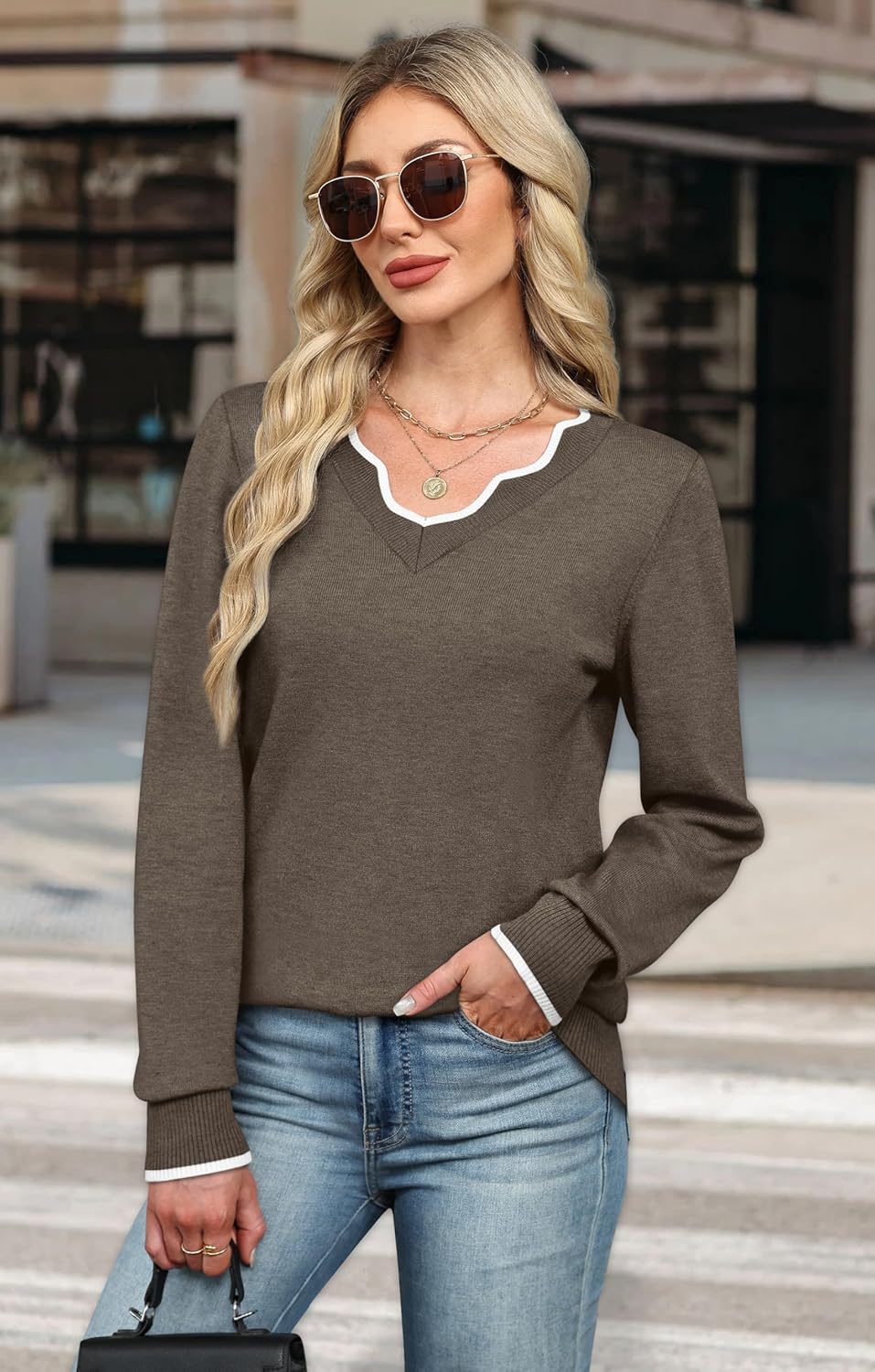 ✨Womens Cozy Lightweight V Neck Sweaters Pullover(BUY 2 FREE SHIPPING)
