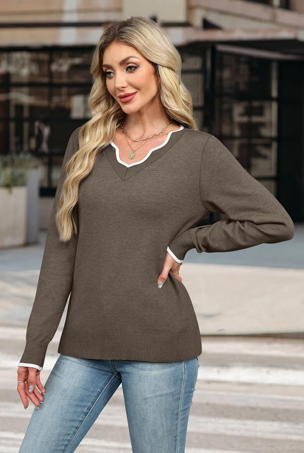 ✨Womens Cozy Lightweight V Neck Sweaters Pullover(BUY 2 FREE SHIPPING)