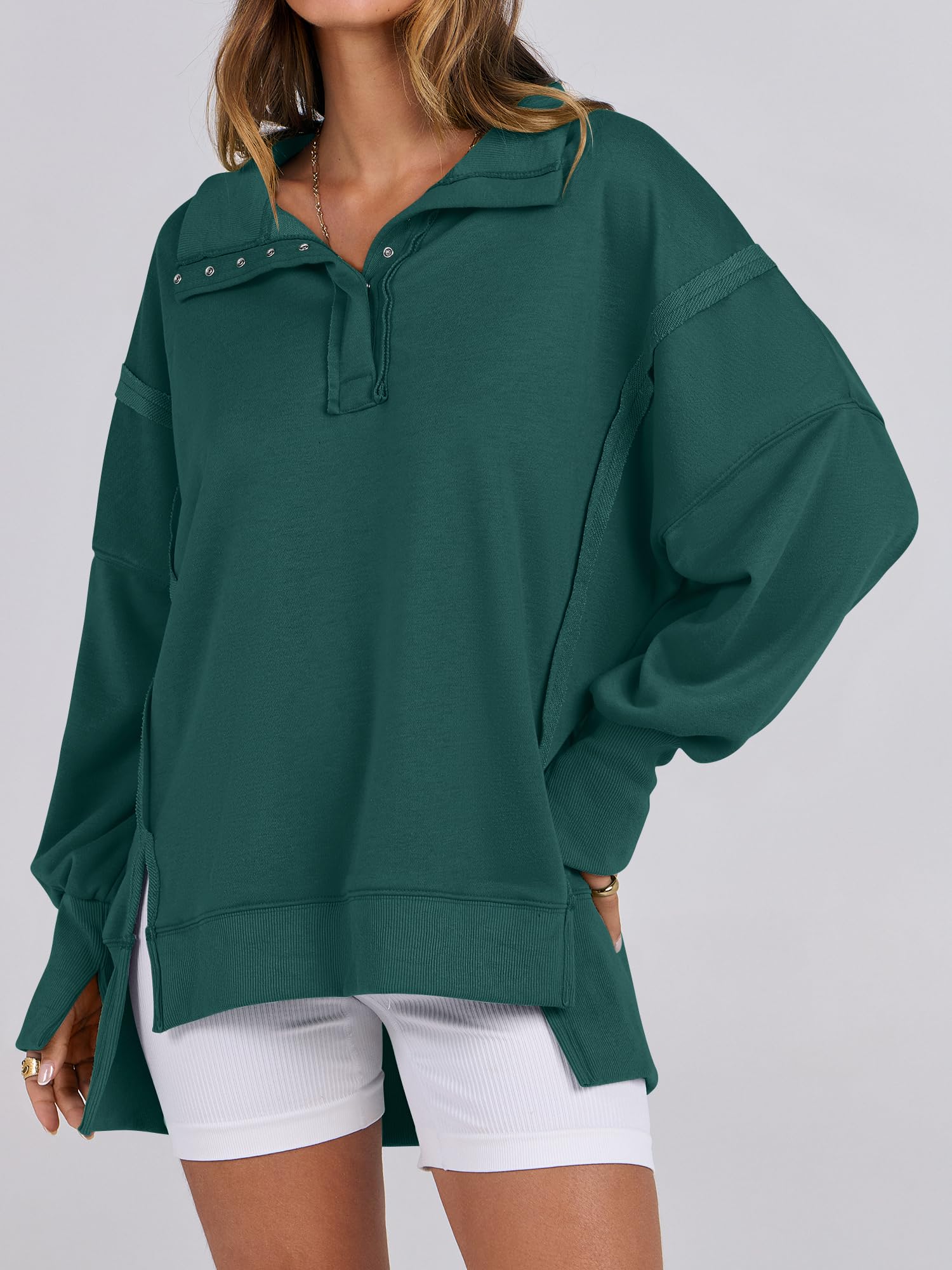 ✨Women's Oversized High Low Split Button Up Henley Pullover Top