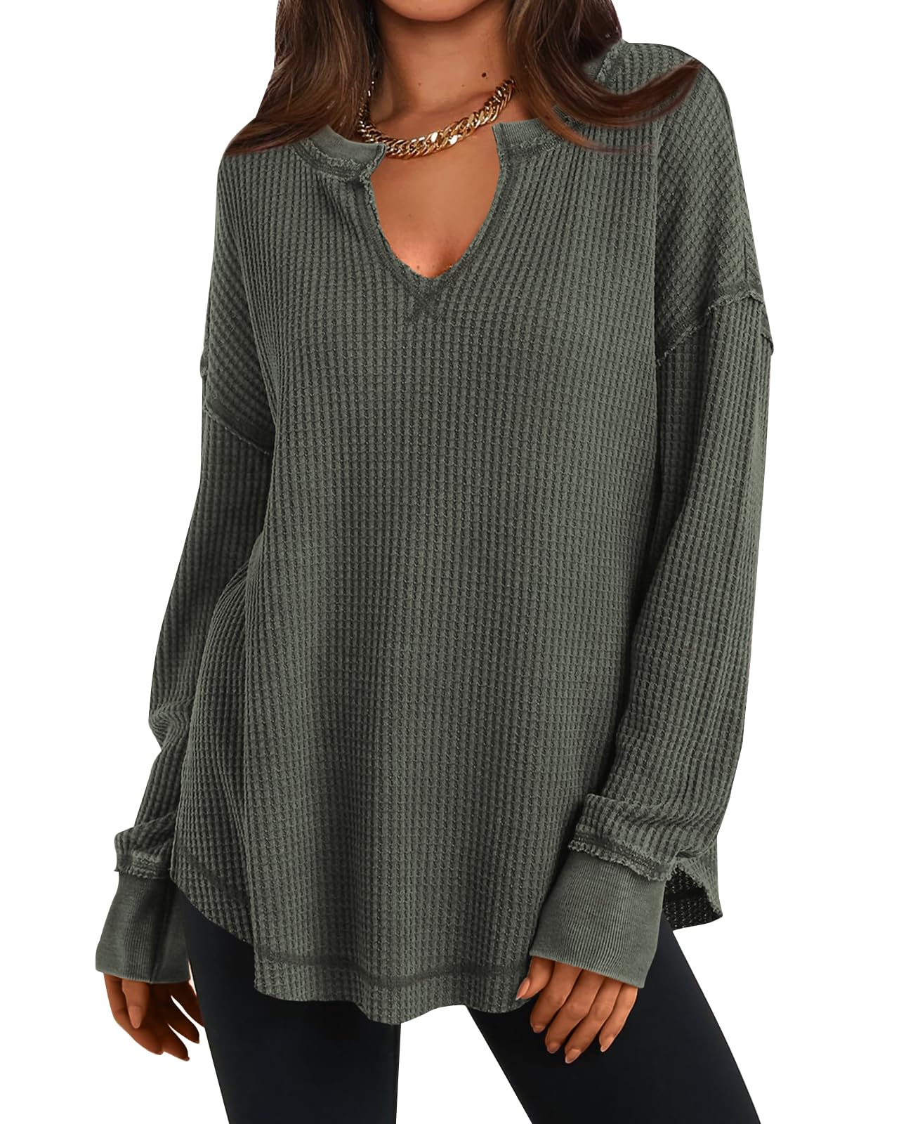 ✨Women's Waffle Knit Exposed Seam Pullover(Buy 2 Free Shipping)