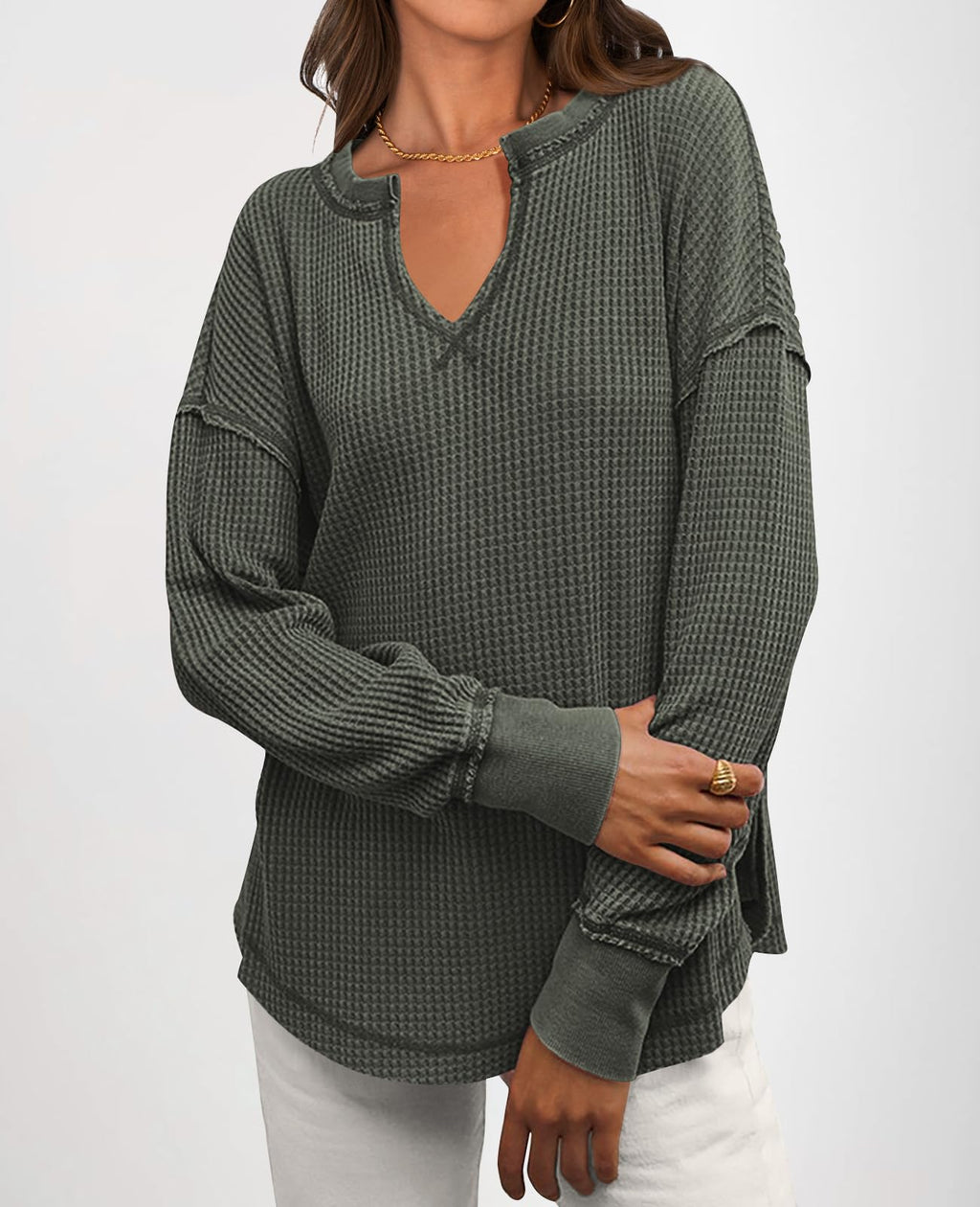 ✨Women's Waffle Knit Exposed Seam Pullover(Buy 2 Free Shipping)