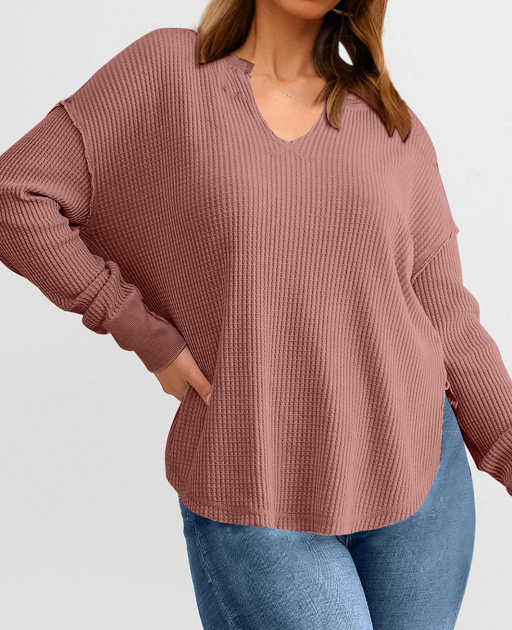 ✨Women's Waffle Knit Exposed Seam Pullover(Buy 2 Free Shipping)