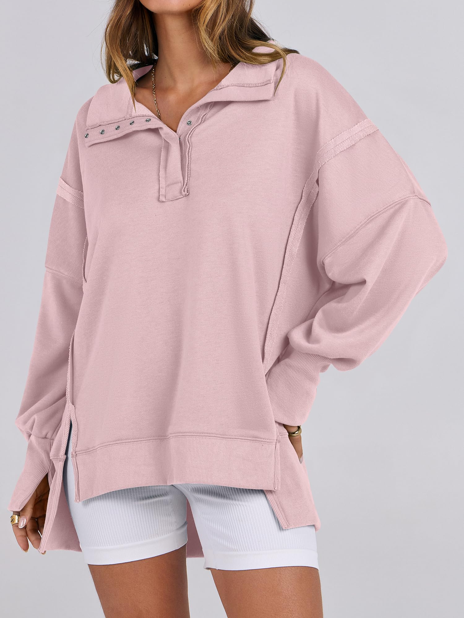 ✨Women's Oversized High Low Split Button Up Henley Pullover Top
