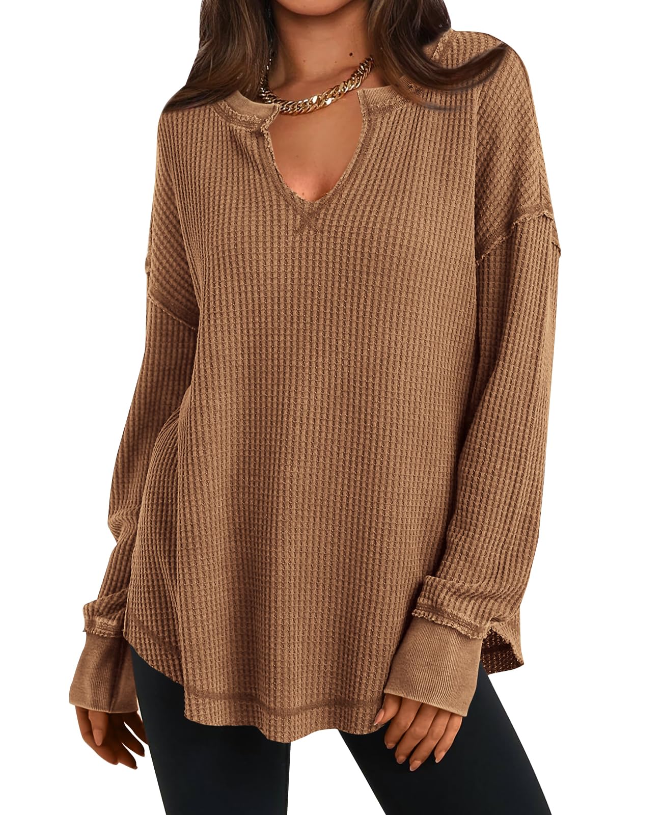 ✨Women's Waffle Knit Exposed Seam Pullover(Buy 2 Free Shipping)