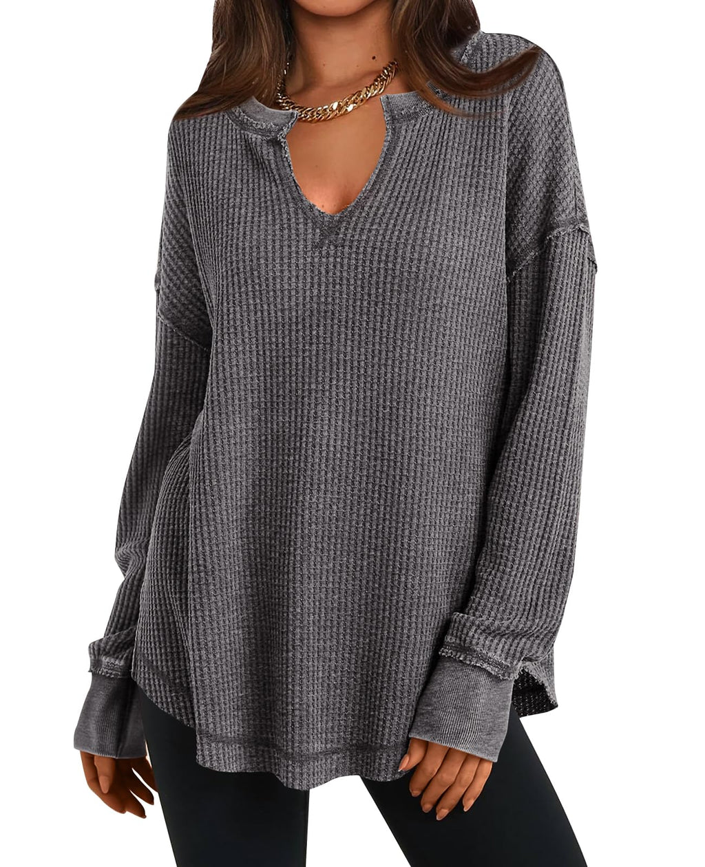 ✨Women's Waffle Knit Exposed Seam Pullover(Buy 2 Free Shipping)