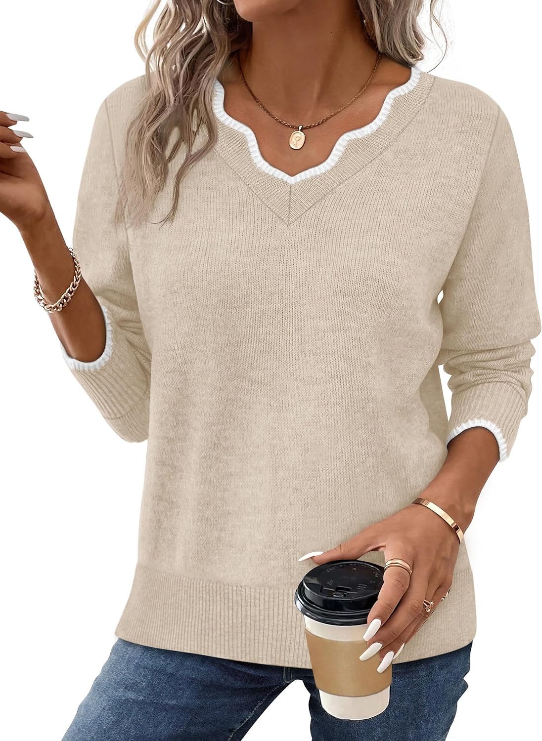 ✨Womens Cozy Lightweight V Neck Sweaters Pullover(BUY 2 FREE SHIPPING)
