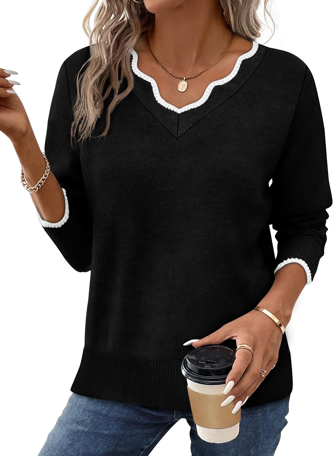 ✨Womens Cozy Lightweight V Neck Sweaters Pullover(BUY 2 FREE SHIPPING)