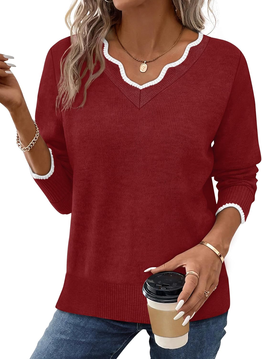 ✨Womens Cozy Lightweight V Neck Sweaters Pullover(BUY 2 FREE SHIPPING)