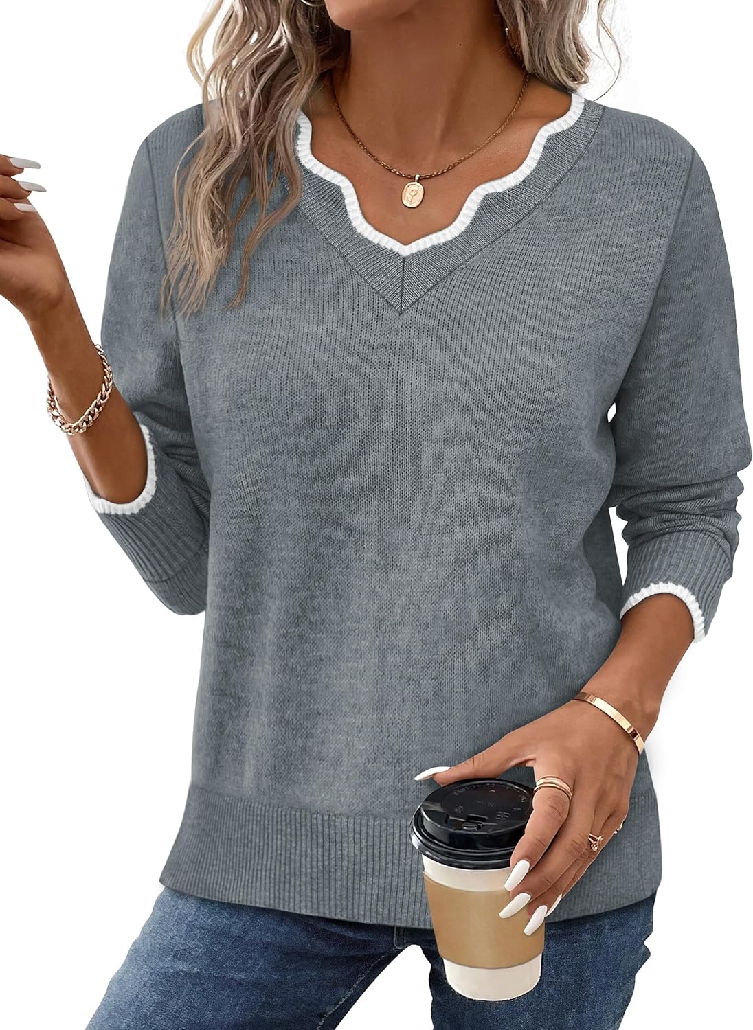✨Womens Cozy Lightweight V Neck Sweaters Pullover(BUY 2 FREE SHIPPING)