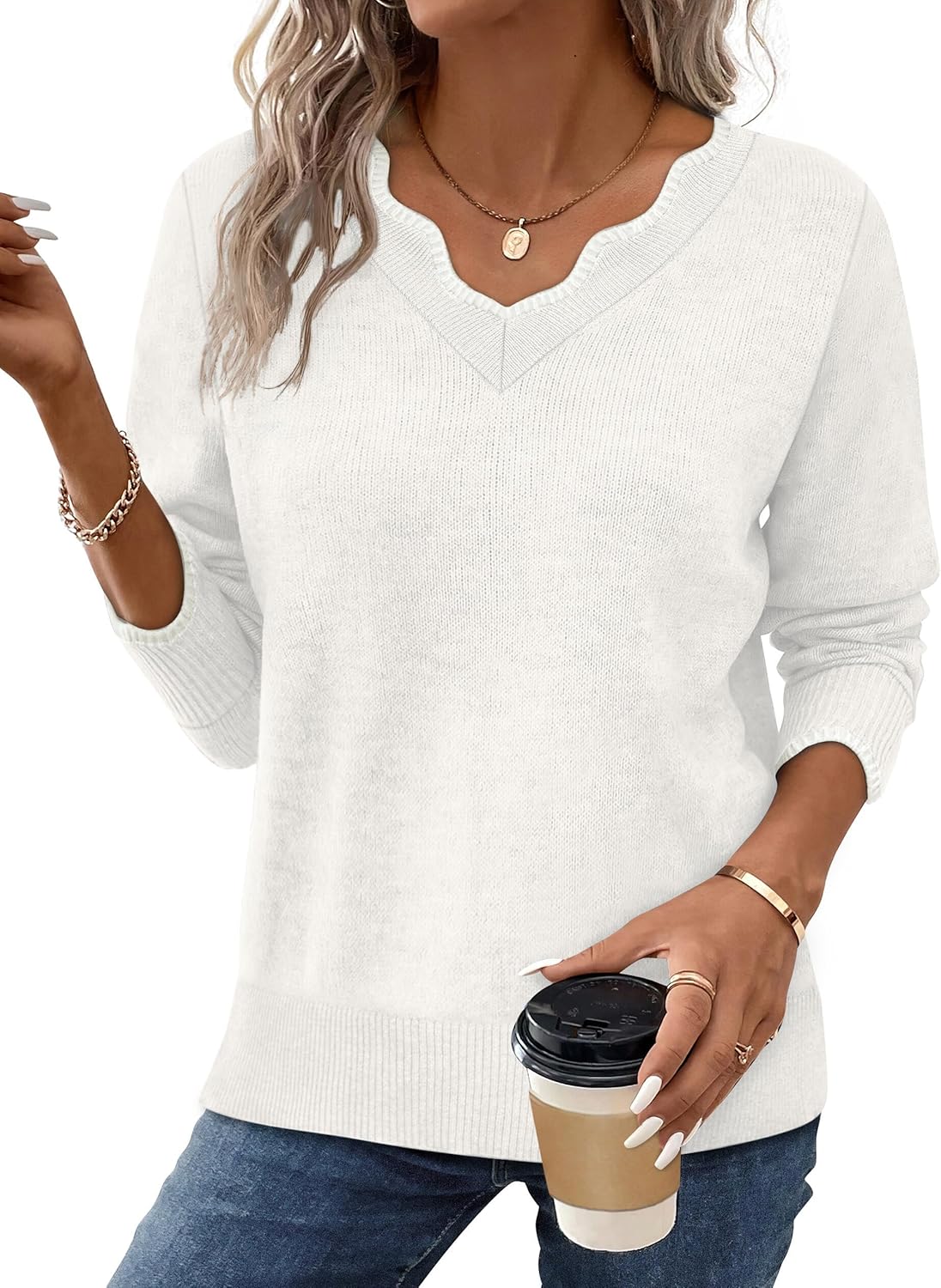 ✨Womens Cozy Lightweight V Neck Sweaters Pullover(BUY 2 FREE SHIPPING)
