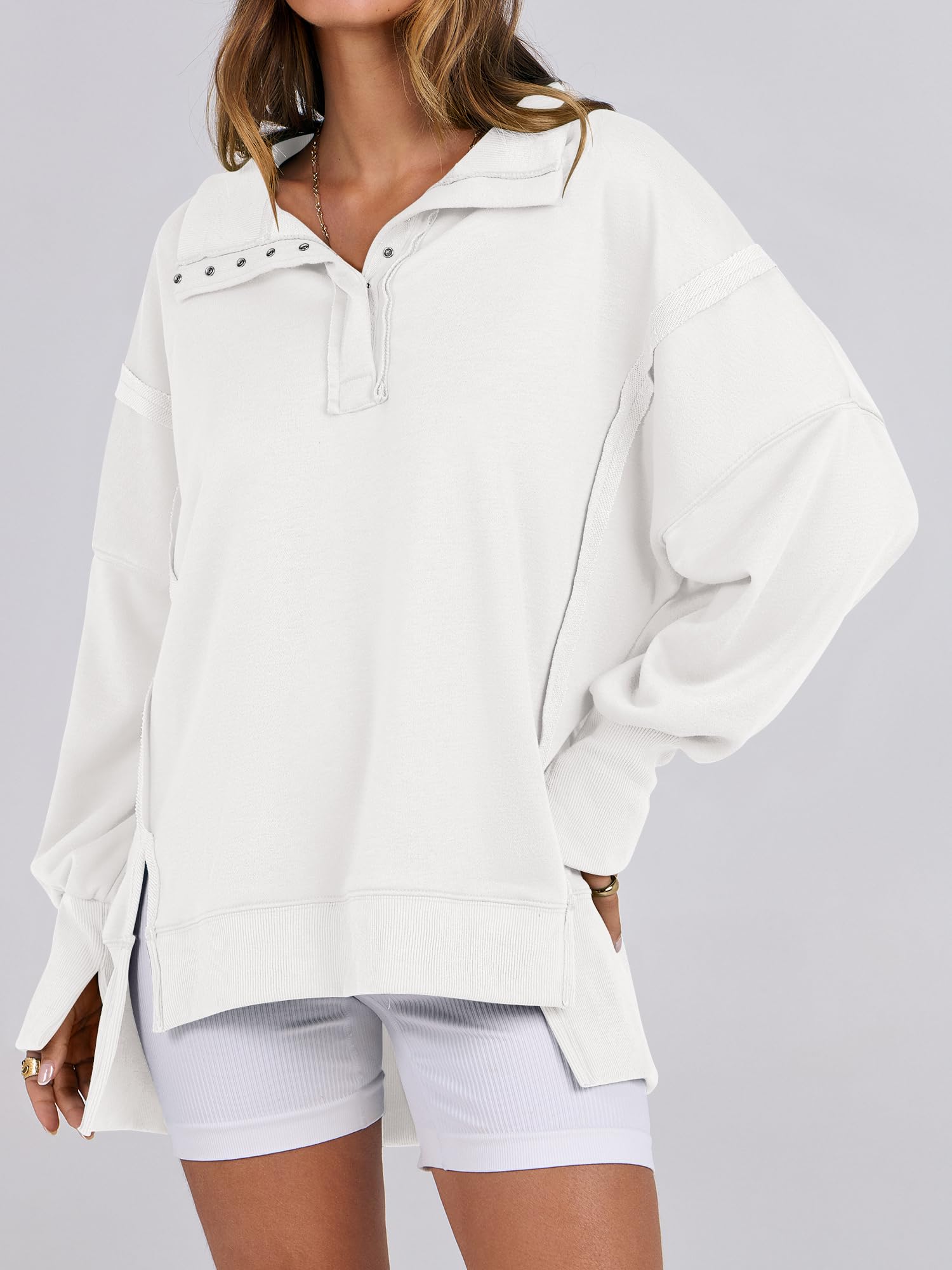 ✨Women's Oversized High Low Split Button Up Henley Pullover Top