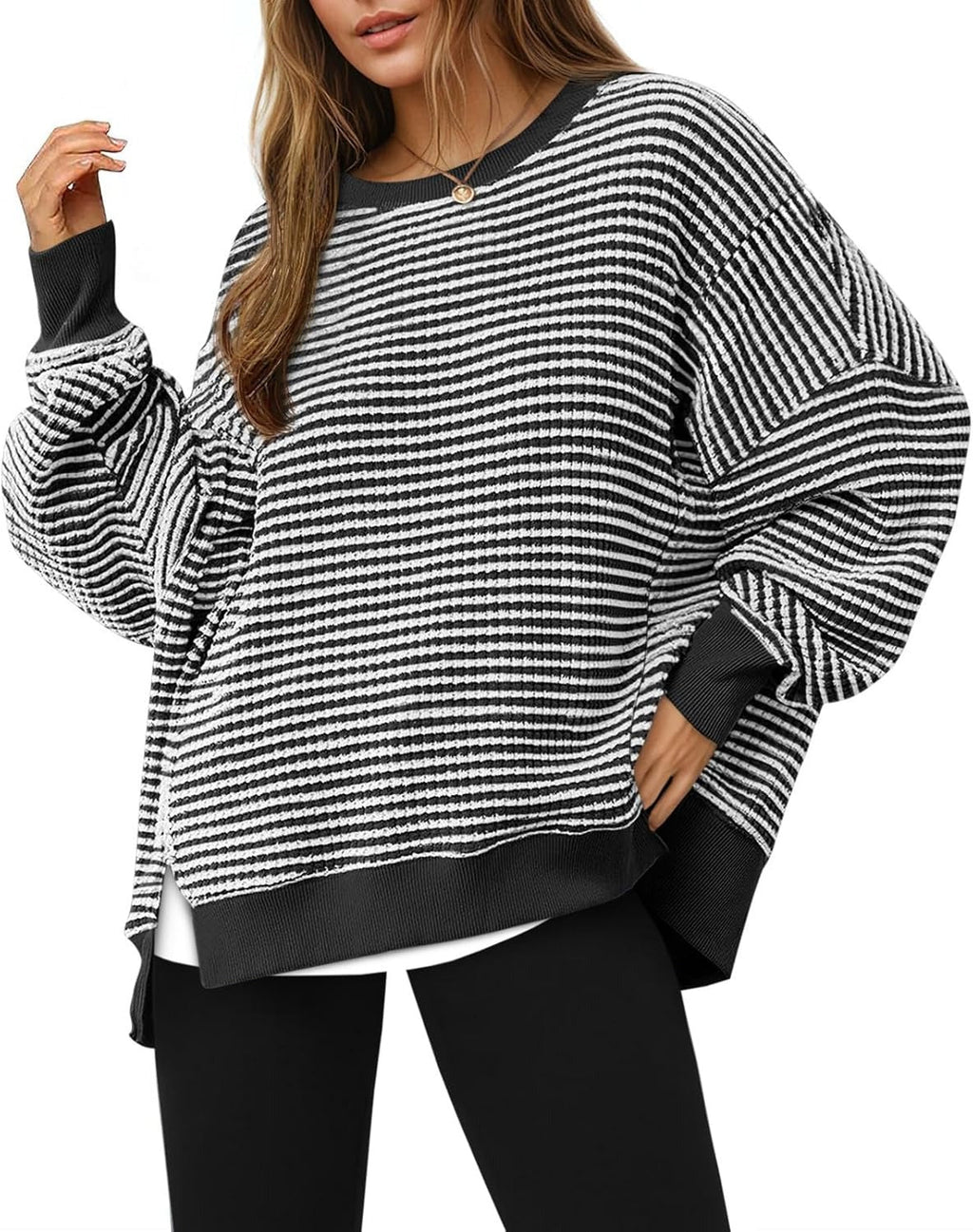 ✨Women's Oversized Sweatshirt Waffle Long Sleeve Split Pullover Tunic Tops(BUY 2 FREE SHIPPING)