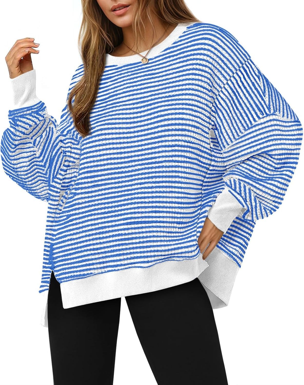 ✨Women's Oversized Sweatshirt Waffle Long Sleeve Split Pullover Tunic Tops(BUY 2 FREE SHIPPING)